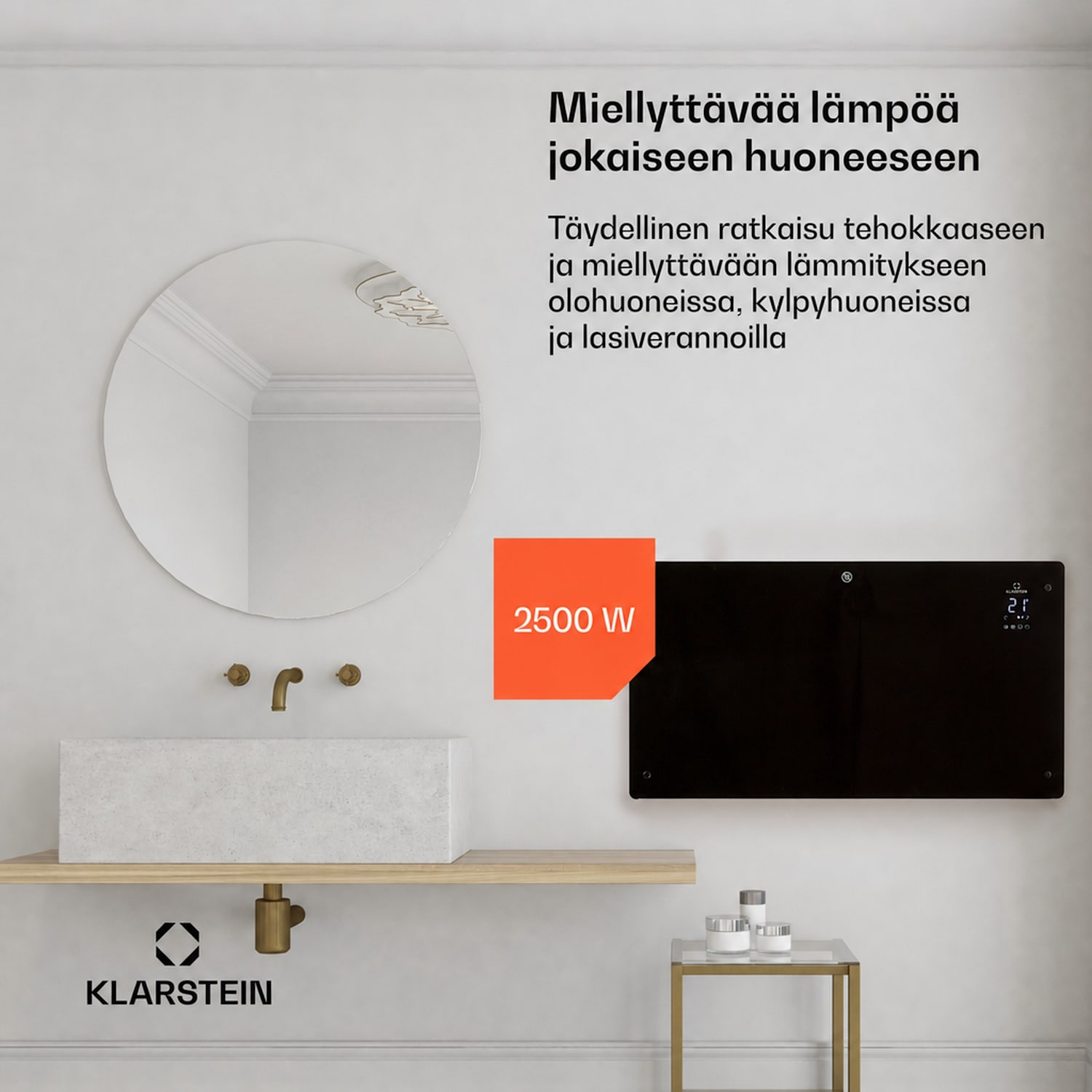Bansin Crystal Smart konvektorilämmitin 2500 W 5 - 50 °C sovellusohjaus 2500 W | Musta