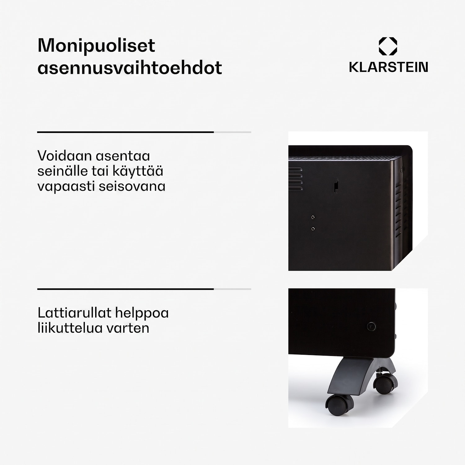 Bansin Crystal Smart konvektorilämmitin 2500 W 5 - 50 °C sovellusohjaus 2500 W | Musta