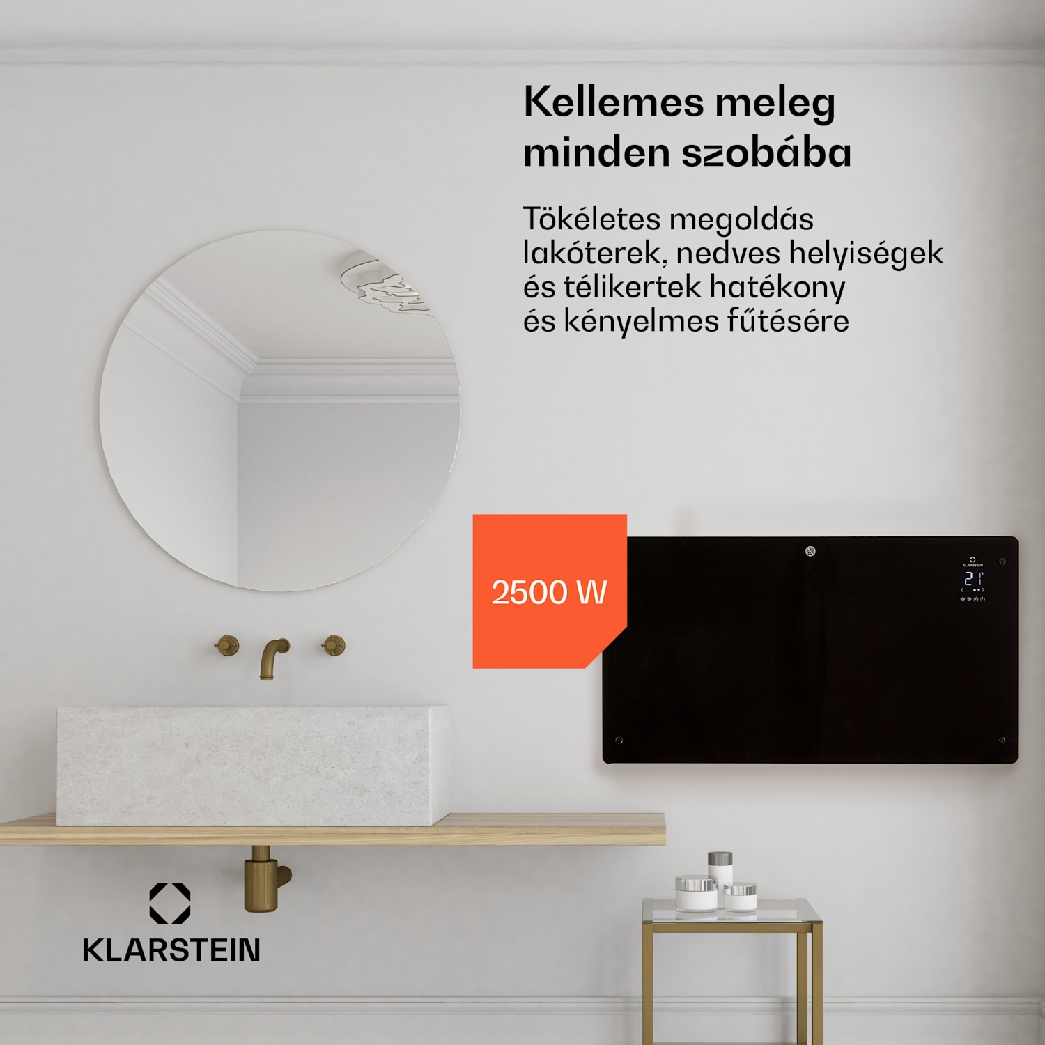 Bansin Crystal Smart, konvektor, 2500 W, 5 - 50 °C, vezérlés applikáción keresztül 2500 W | Fekete