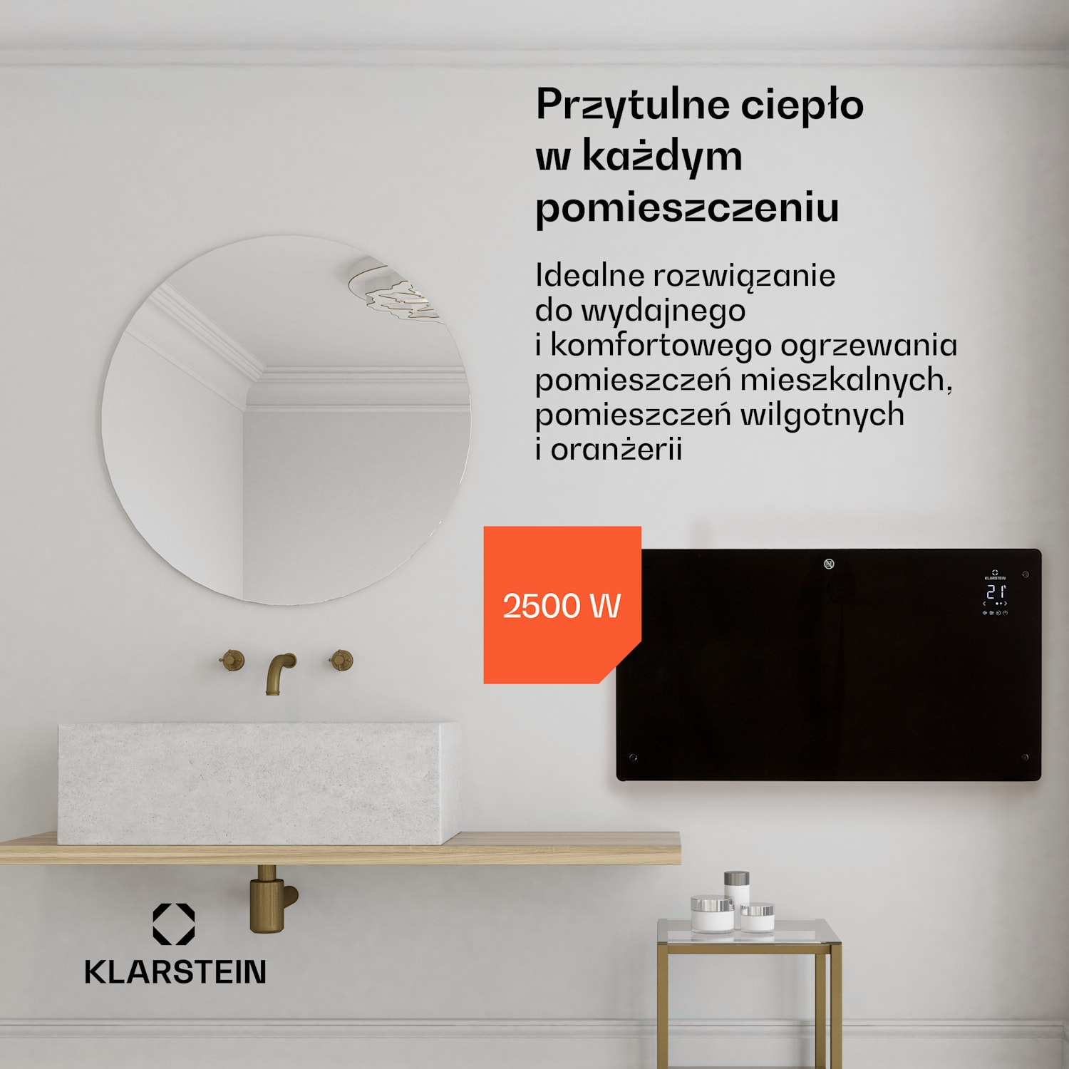 Bansin Crystal Smart, grzejnik konwekcyjny, 2500 W, 5 - 50 °C, kontrola z aplikacji 2500 W | Czarny