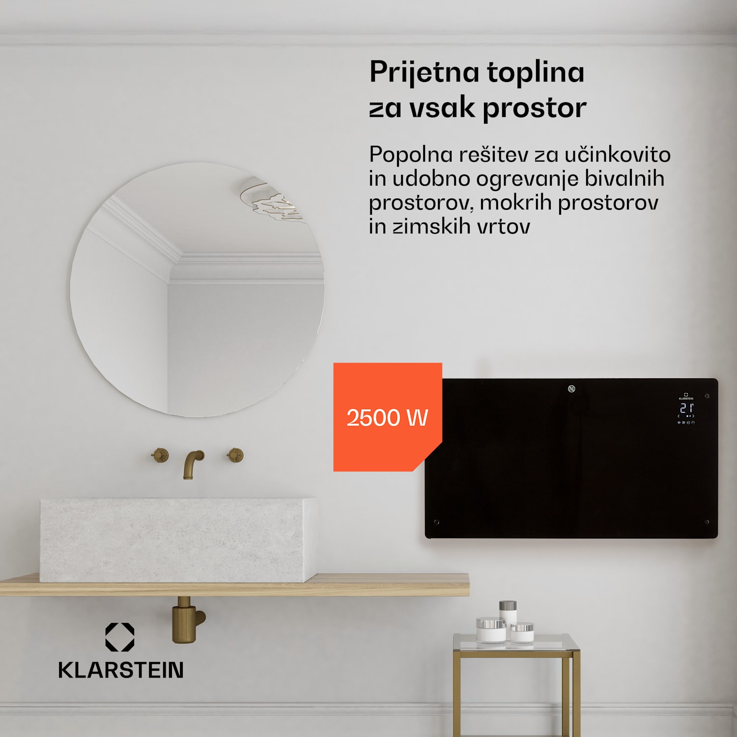 Bansin Crystal Smart, konvektorski grelnik, 2500 W, 5 - 50 °C, aplikacijski nadzor 2500 W | Črna