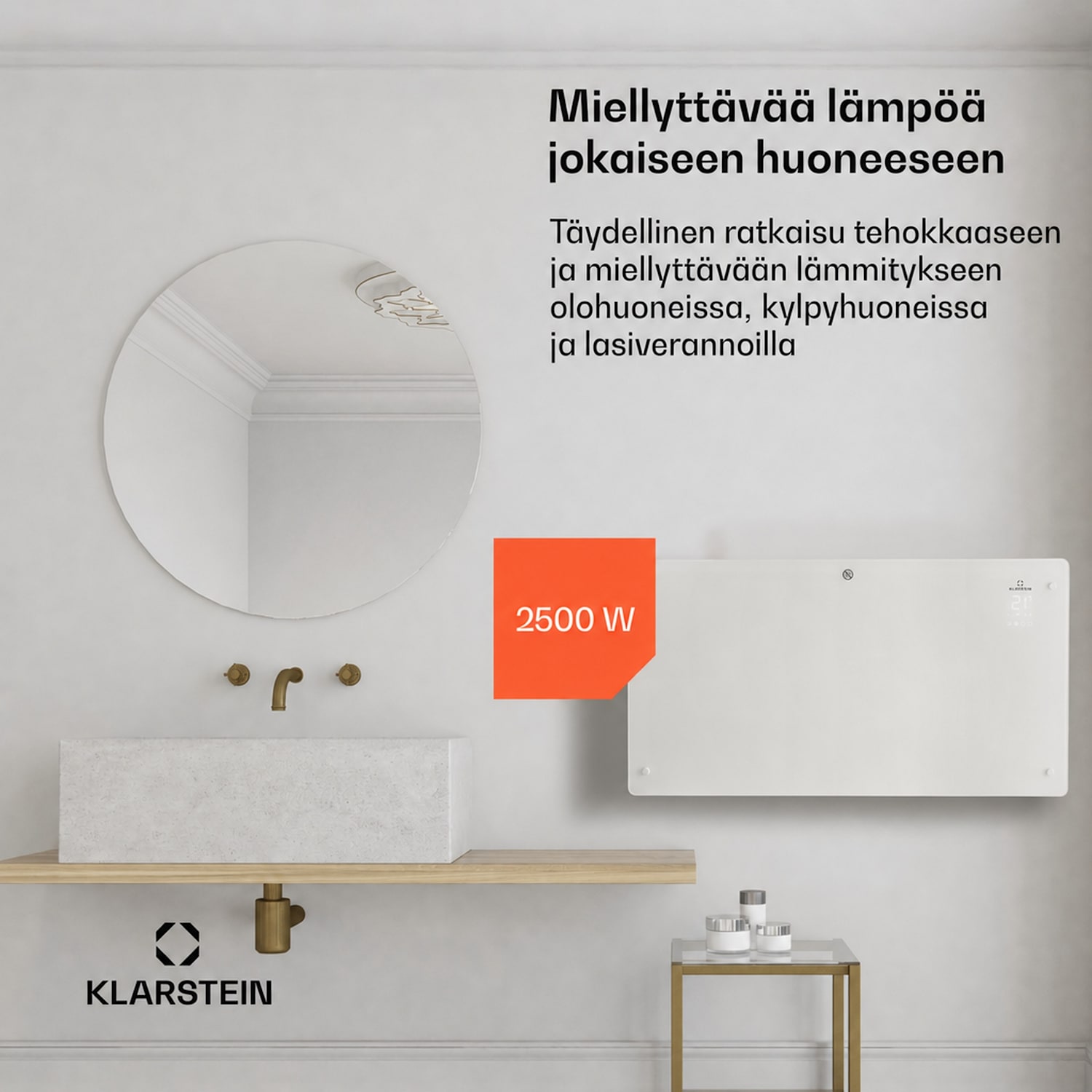 Bansin Crystal Smart konvektorilämmitin 2500 W 5 - 50 °C sovellusohjaus 2500 W | Valkoinen