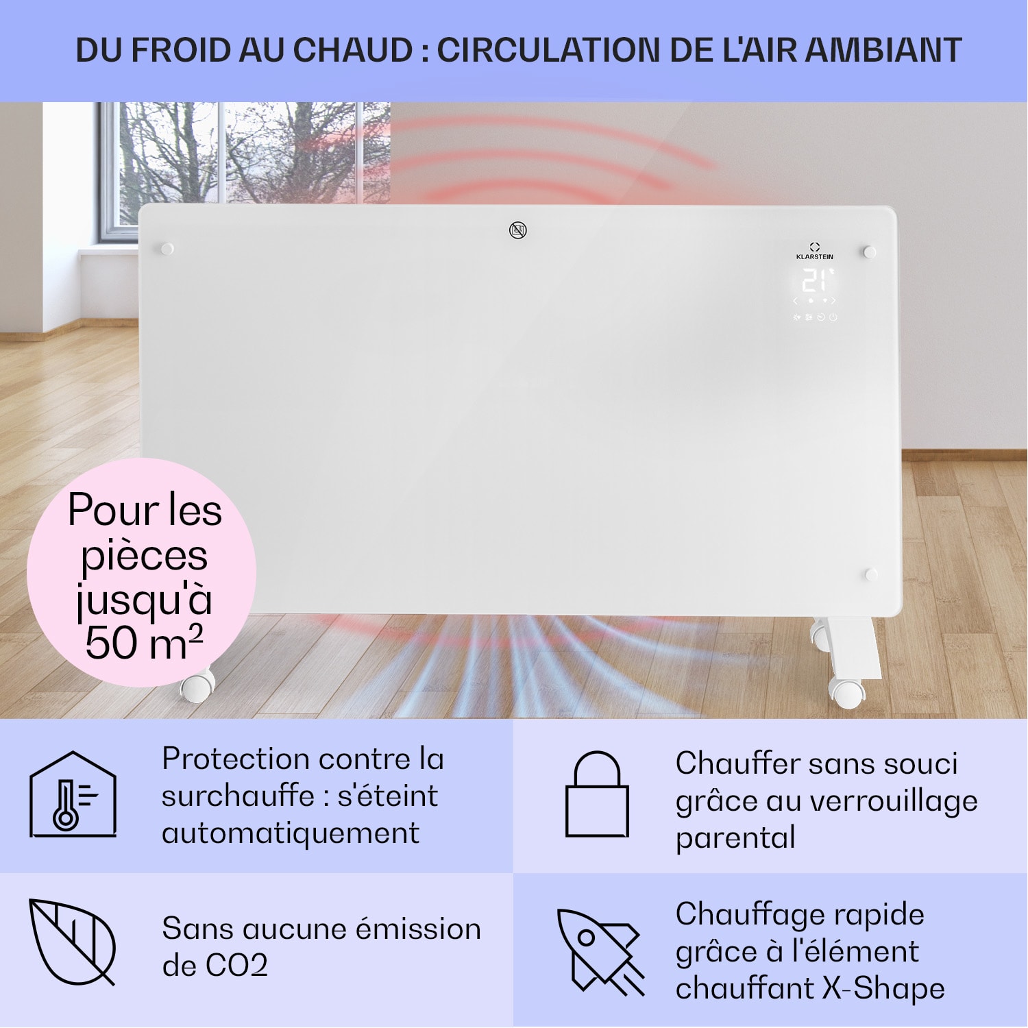 Bansin Crystal Smart radiateur à convection 2500 W 5 - 50 °C contrôle par application 2500 W | Blanc