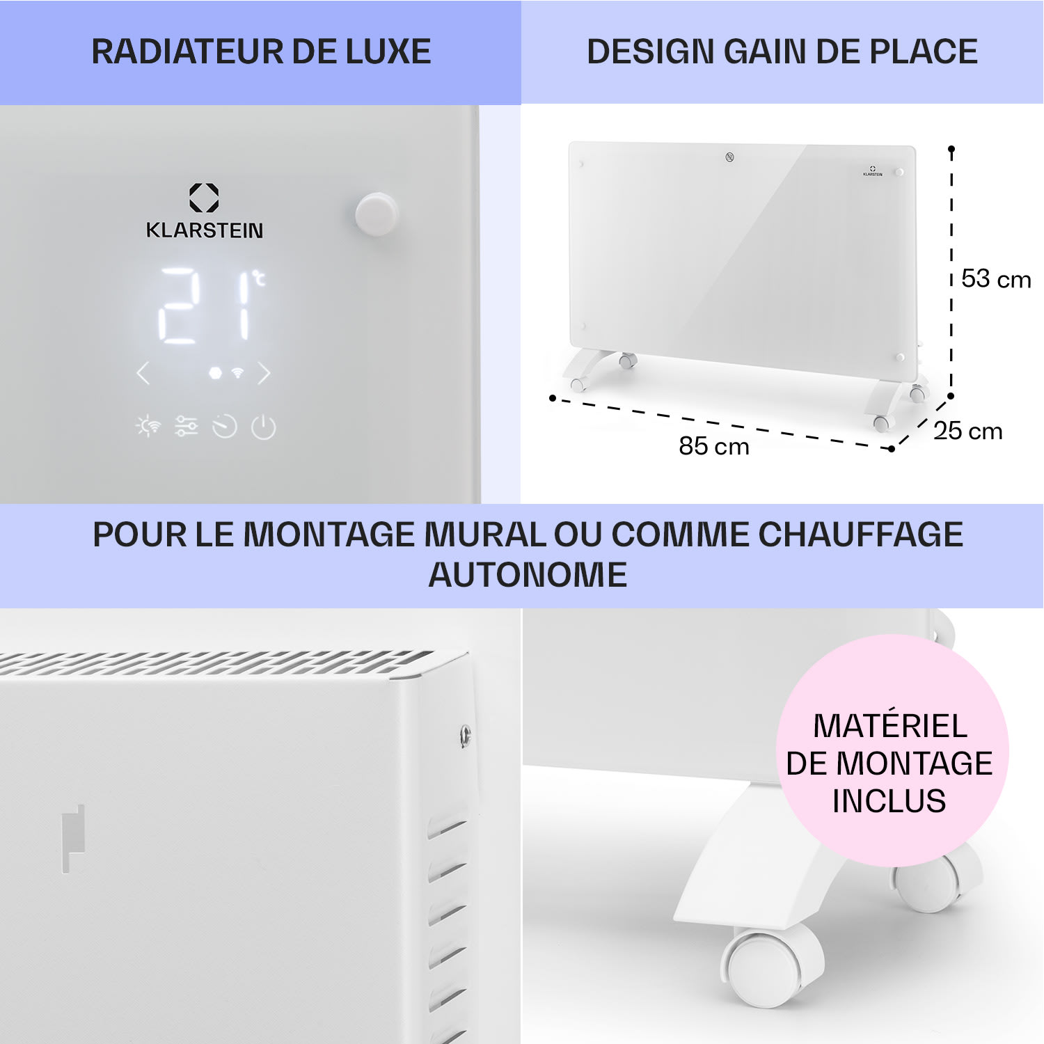 Bansin Crystal Smart radiateur à convection 2500 W 5 - 50 °C contrôle par application 2500 W | Blanc