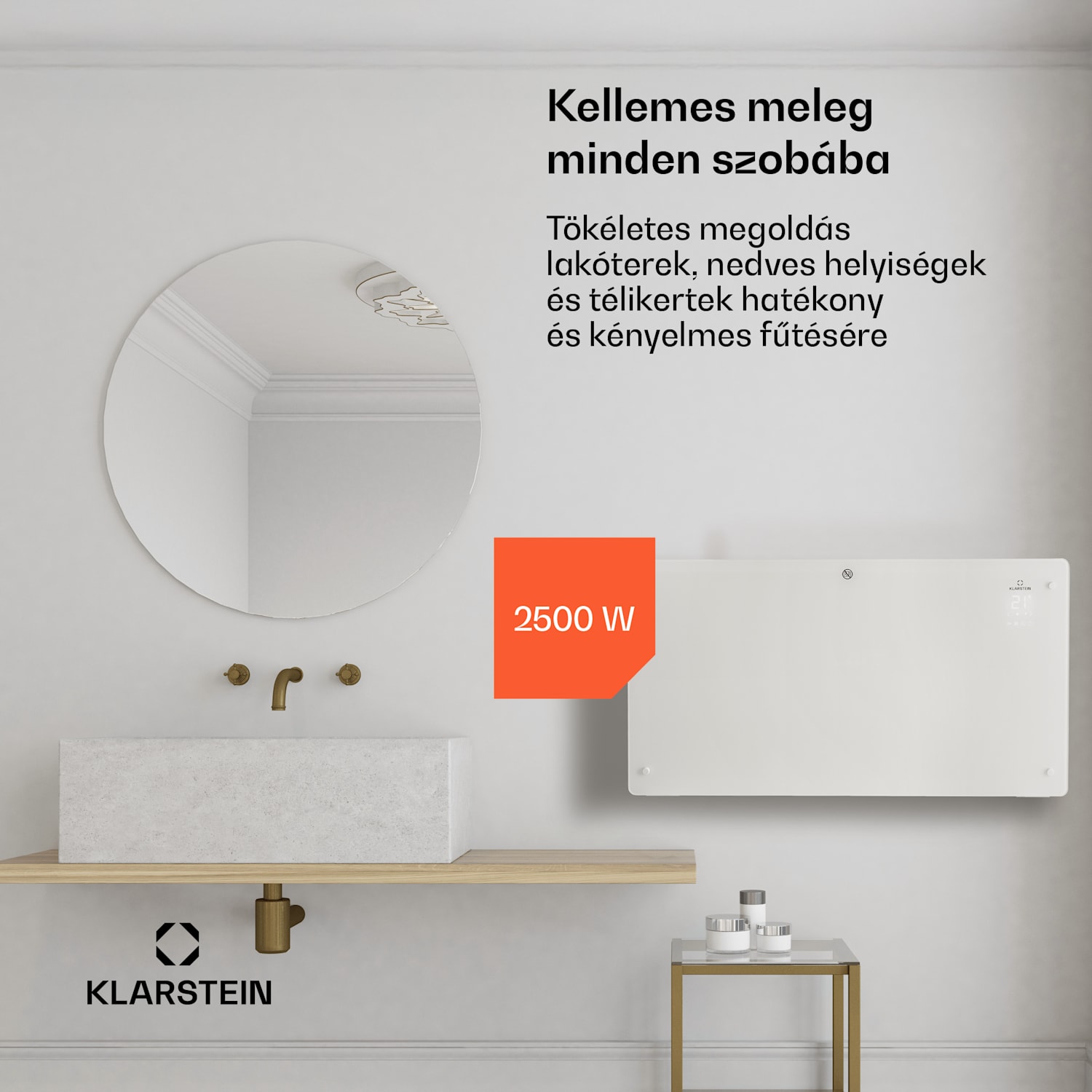Bansin Crystal Smart, konvektor, 2500 W, 5 - 50 °C, vezérlés applikáción keresztül 2500 W | Fehér