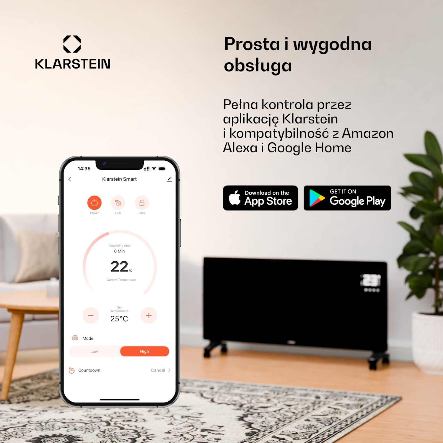 Bansin Crystal Smart, grzejnik konwekcyjny, 2500 W, 5 - 50 °C, kontrola z aplikacji 2500 W | Biały