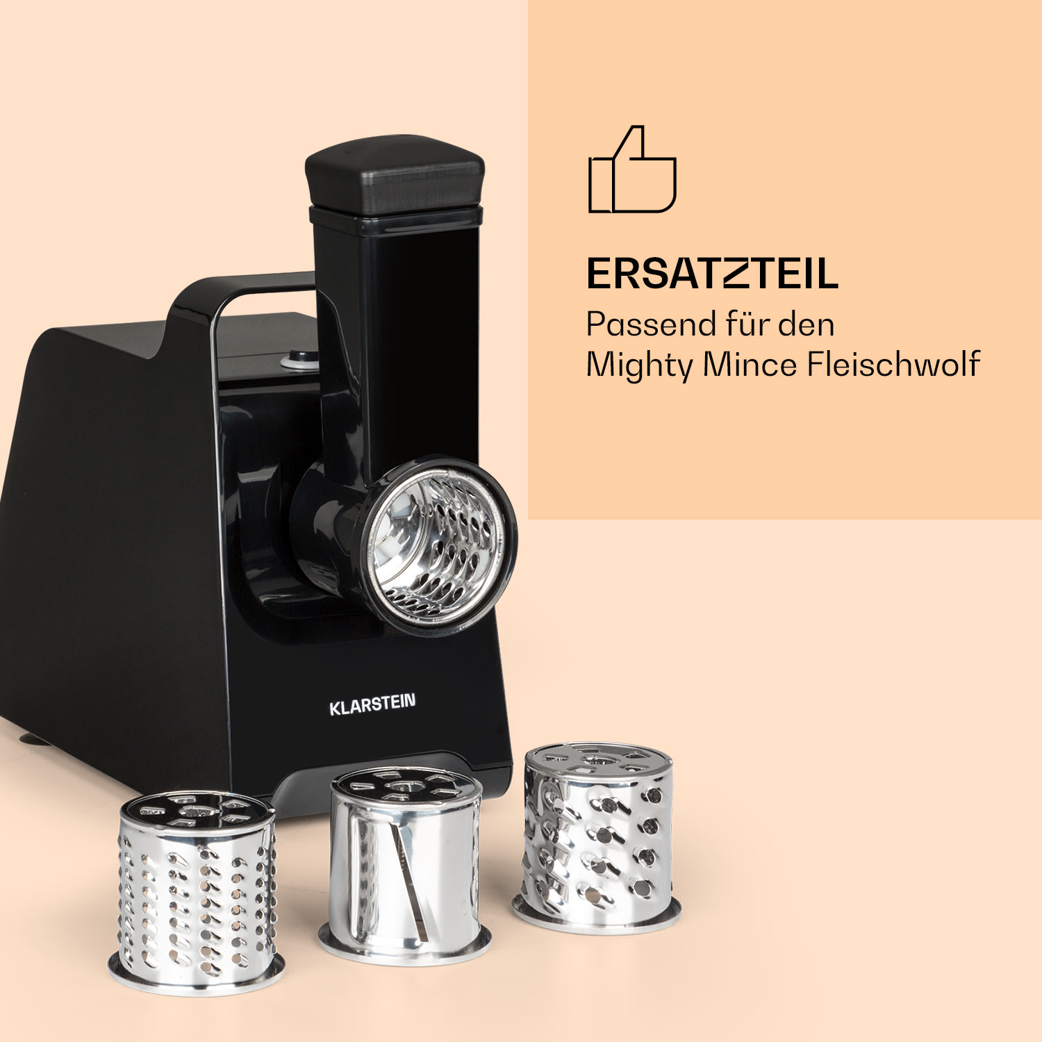 Mighty Mince Reibeaufsatz Kopf mit Stopfer 4 Reiben Kunststoff Aluminium Schwarz