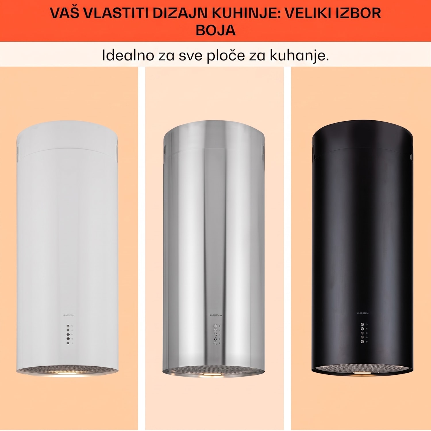 Bolea, otočna napa, Ø38cm, recirkulacija/odvod zraka, 651m³/h, LED, uključujući filtere s aktivnim ugljenom Crna