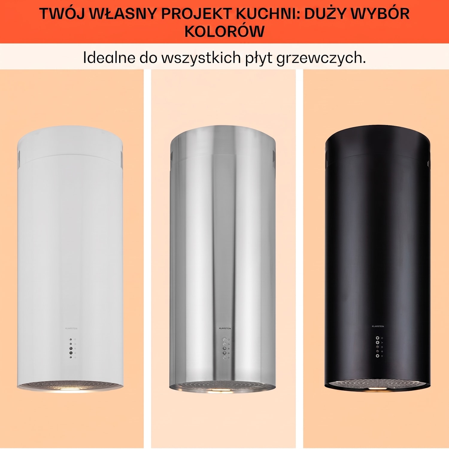 Bolea, okap kuchenny wyspowy, Ø 38 cm, wyciąg/pochłaniacz, 600 m³/h, LED, filtr węglowy Czarny