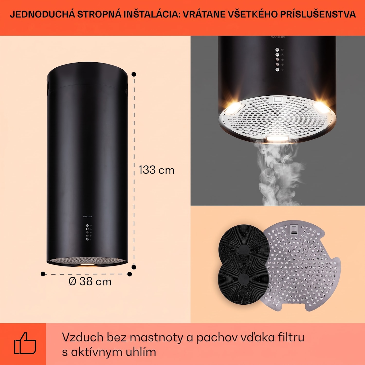 Bolea, digestor, 38 cm, ostrovčekový, 651 m³/h, LED, filtre s aktívnym uhlím, nehrdzavejúca oceľ Čierna
