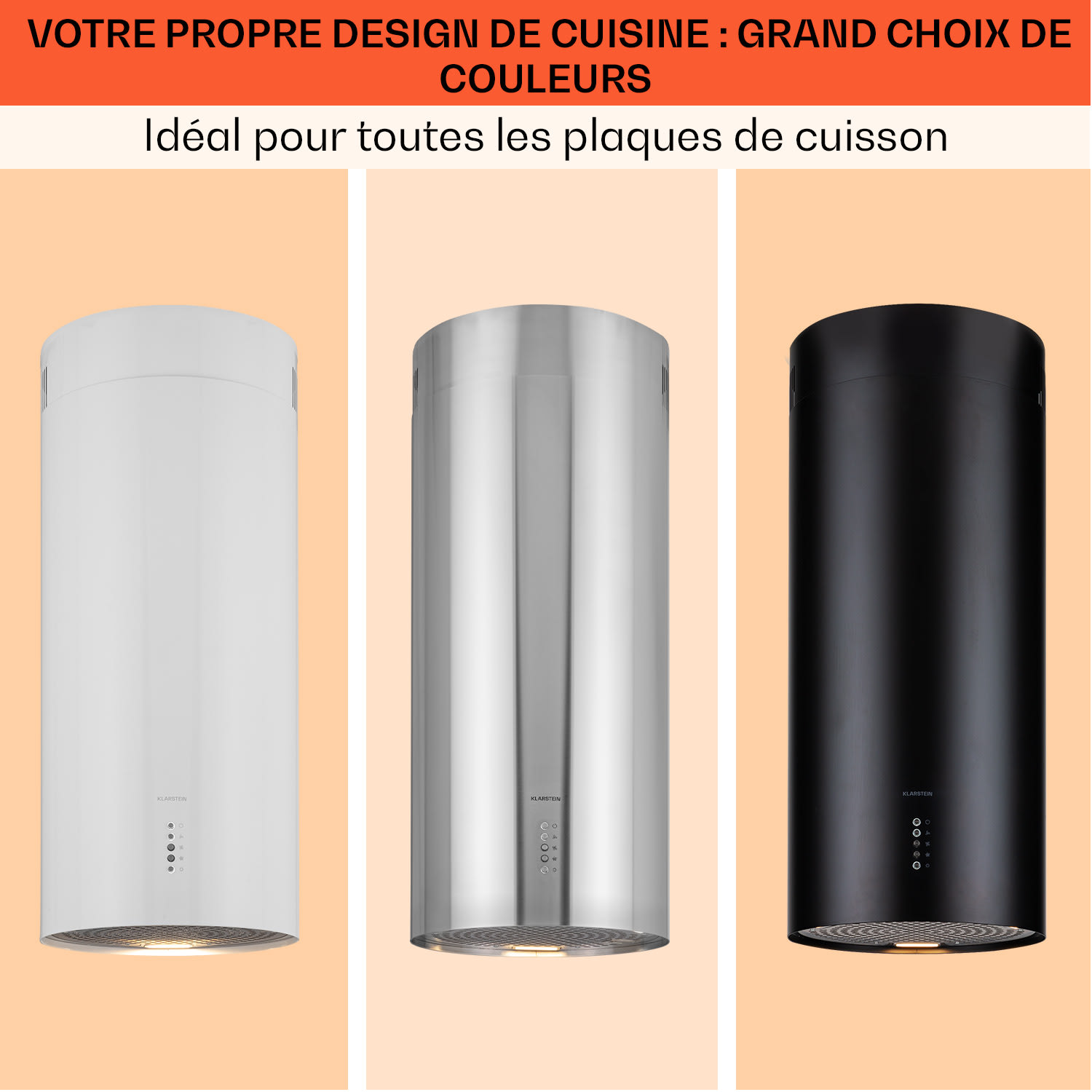 Bolea Hotte aspirante d'îlot Ø38 cm évacuation/circulation d'air 600 m³/h LED avec filtre à charbon actif 