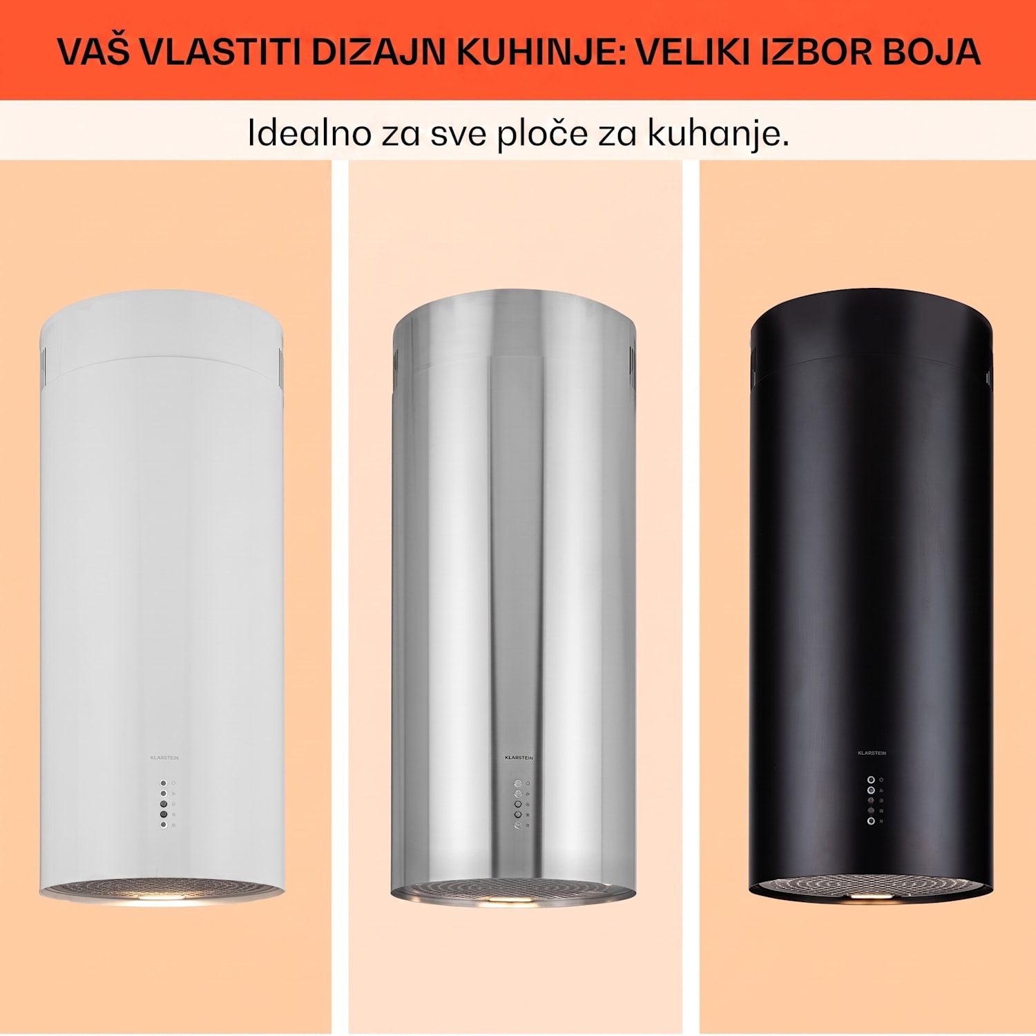 Bolea, otočna napa, Ø38cm, recirkulacija/odvod zraka, 600m³/h, LED, uključujući filtere s aktivnim ugljenom Bijela