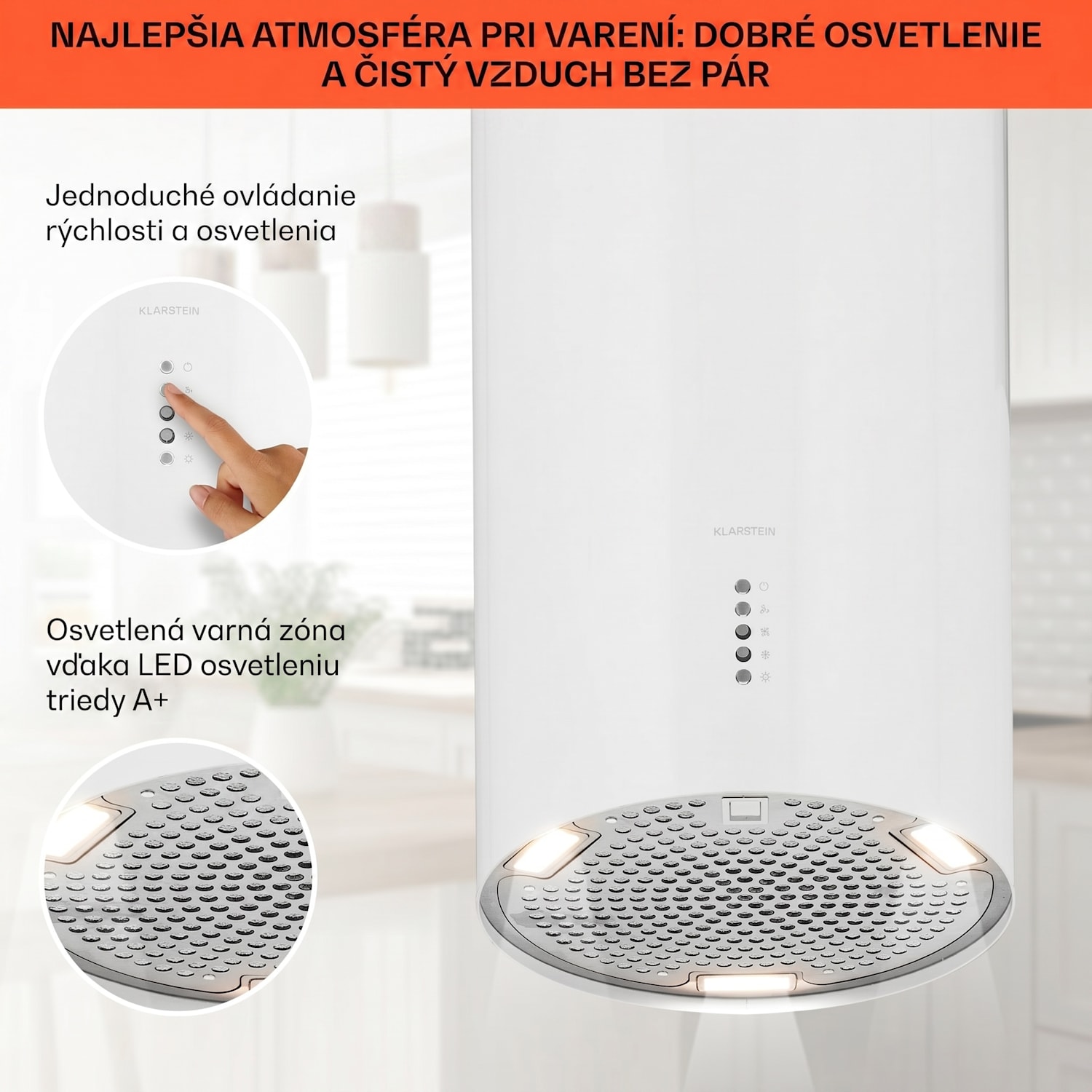 Bolea, digestor, 38 cm, ostrovčekový, 600 m³/h, LED, filtre s aktívnym uhlím, nehrdzavejúca oceľ Biela