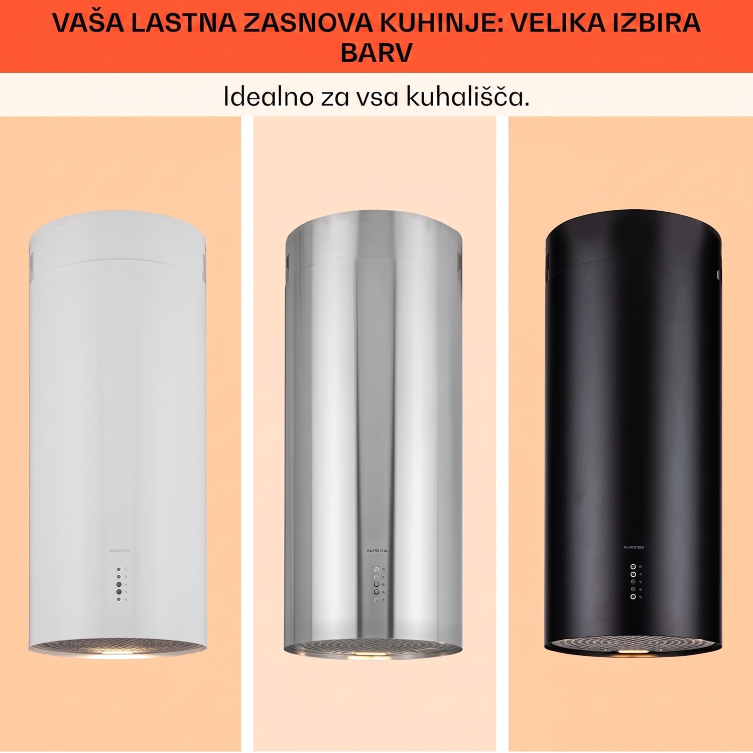 Bolea, otočna kuhinjska napa, Ø38cm, način recirkulacije/odsesavanja zraka, 600m³/h, LED, vključno s filtri z aktivnim ogljem Bela