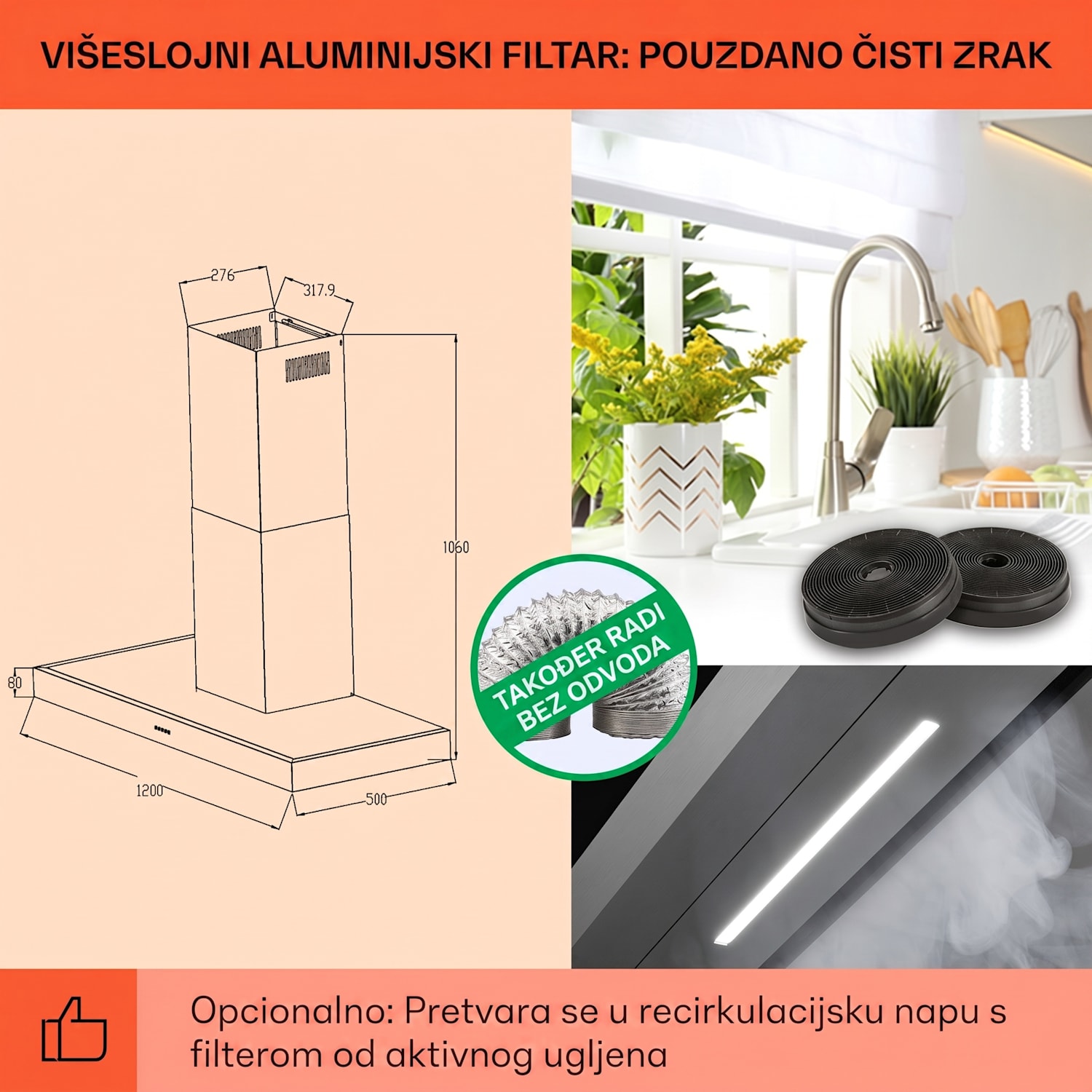 Limelight, napa, 120 cm, zidna napa, 546,2 m³/h, dodirna površina 120 cm | Nehrđajući čelik