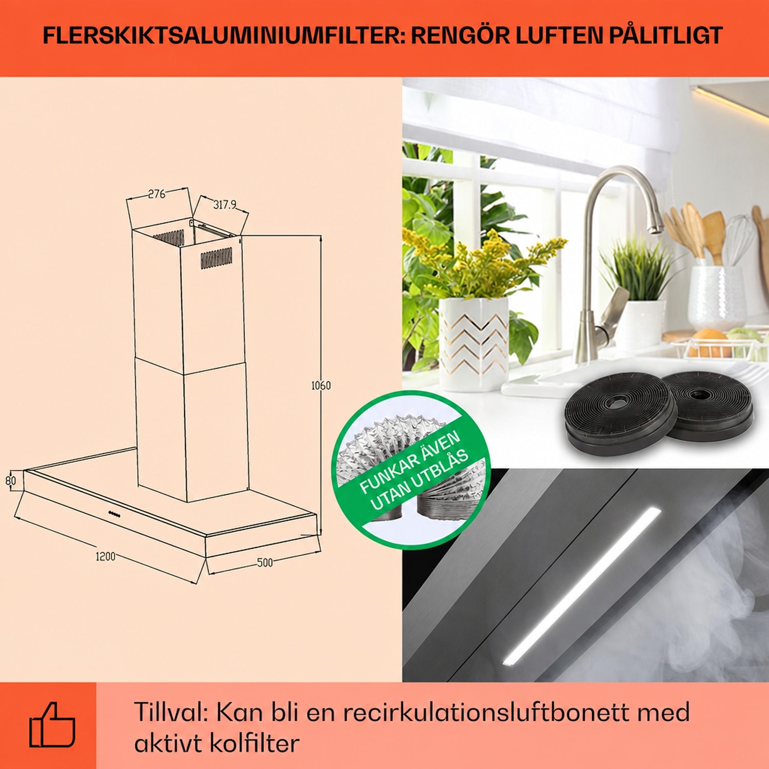 Limelight köksfläkt 120cm fläktkåpa 546m³/h touch 120 cm | Rostfritt Stål