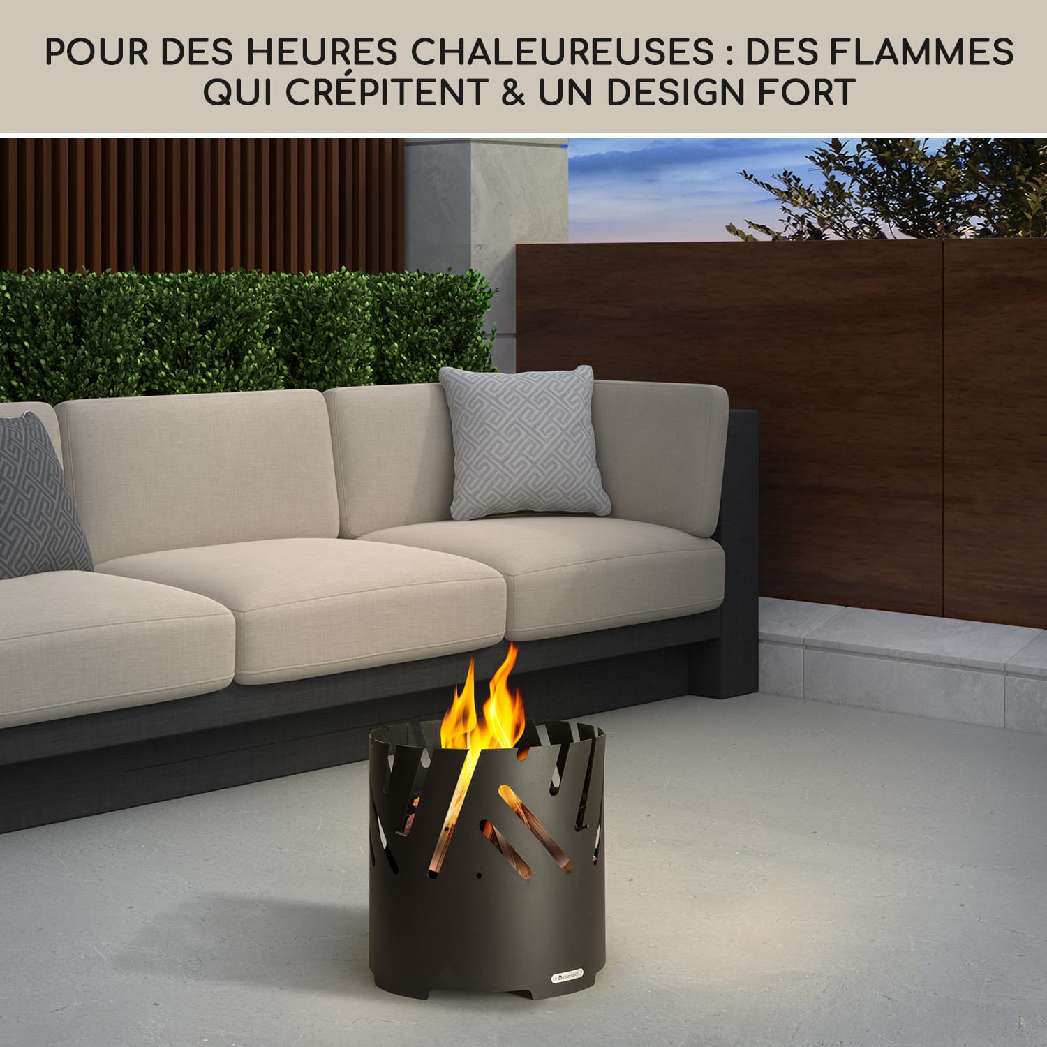 Crown 3-en-1 brasero Ø 46 cm résistant à l'eau et au gel, plaque de cuisson, grille, plateau en bambou Noir