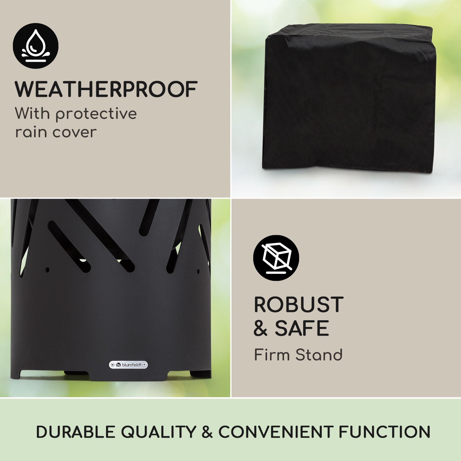 Crown 3 в 1, огнище, Ø 46 см, водо- и мразоустойчиво, плоча за грил, скара за грил, бамбукова плоча Черно