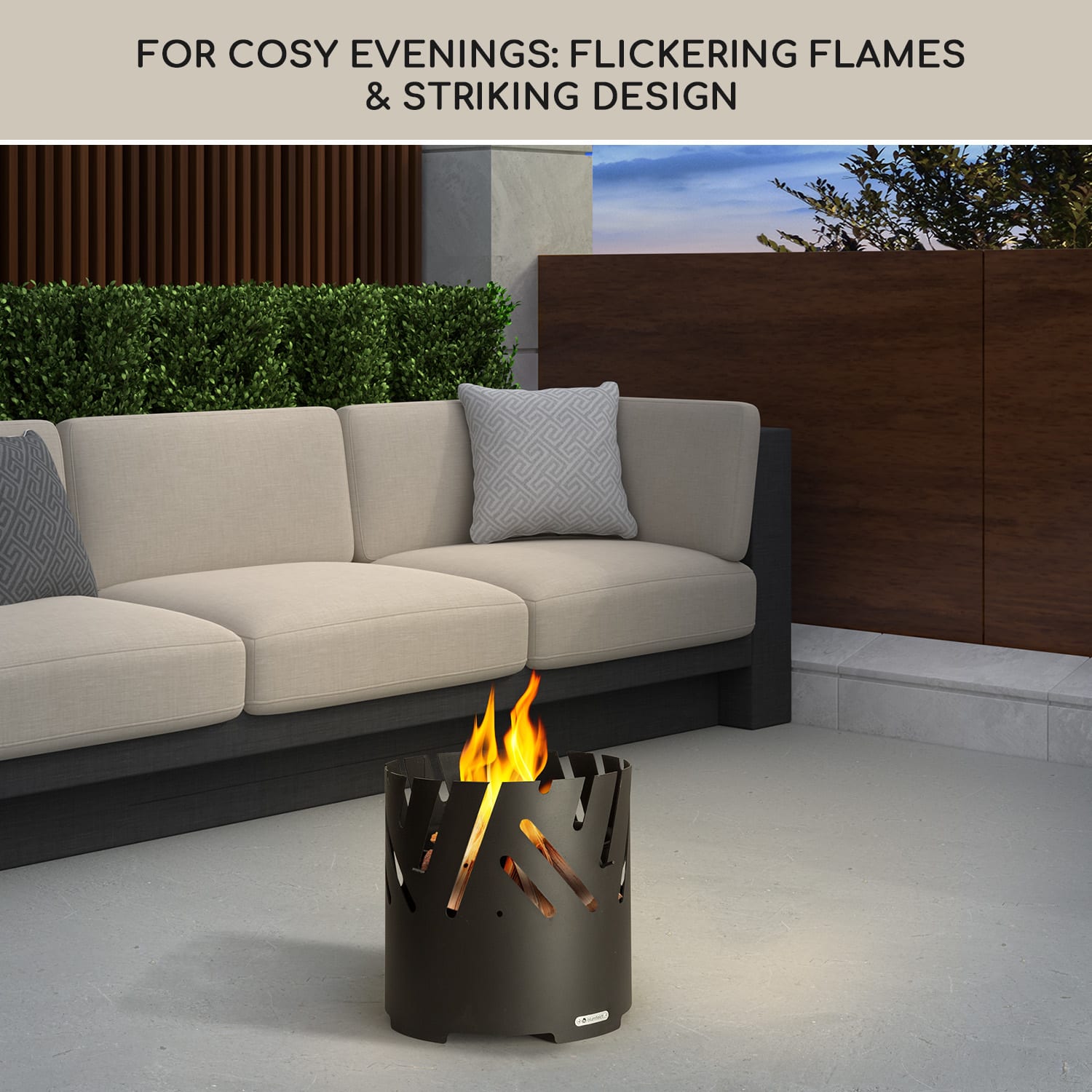 Crown 3 в 1, огнище, Ø 46 см, водо- и мразоустойчиво, плоча за грил, скара за грил, бамбукова плоча Черно