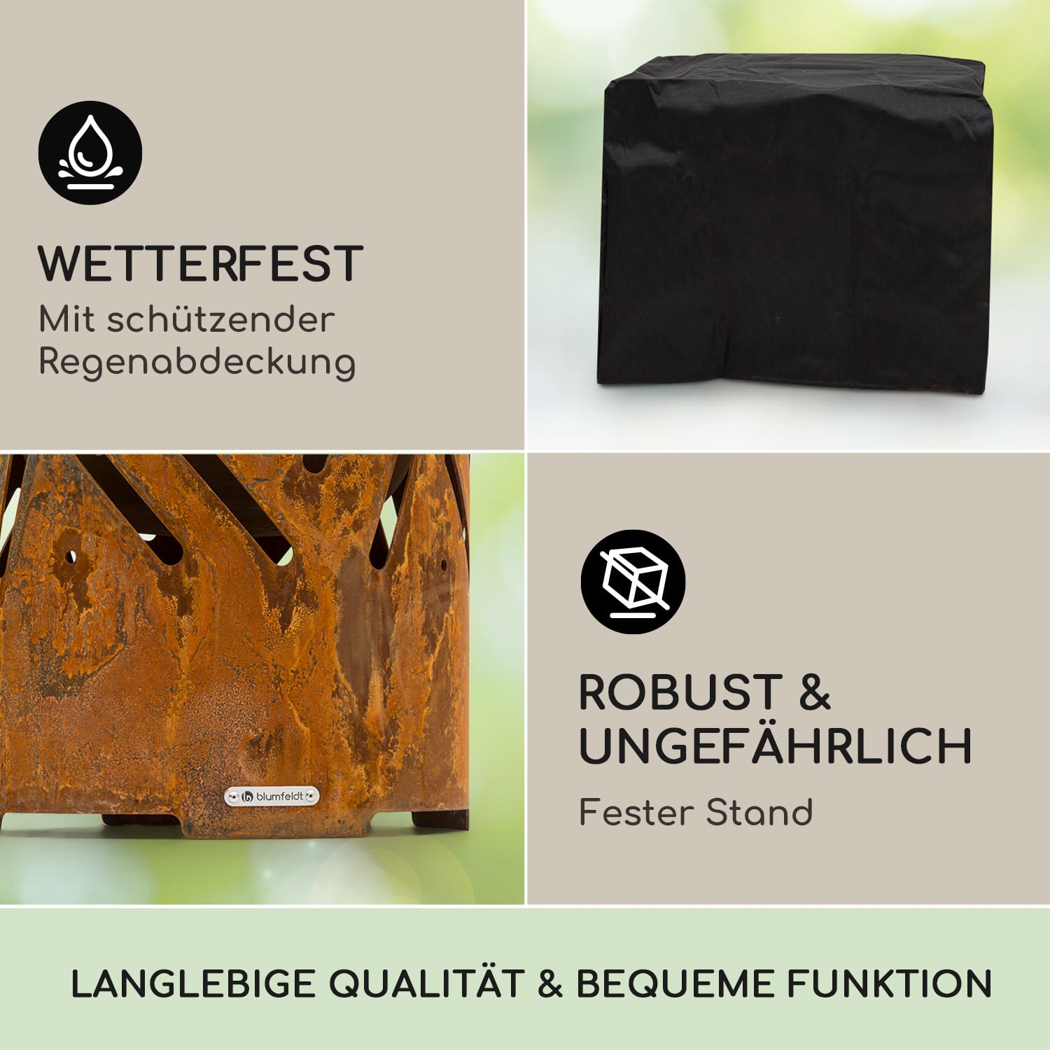 Crown 3-in-1 Feuerschale Ø 46 cm wasser- und frostfest Grillplatte Grillrost Bambusplatte Rost