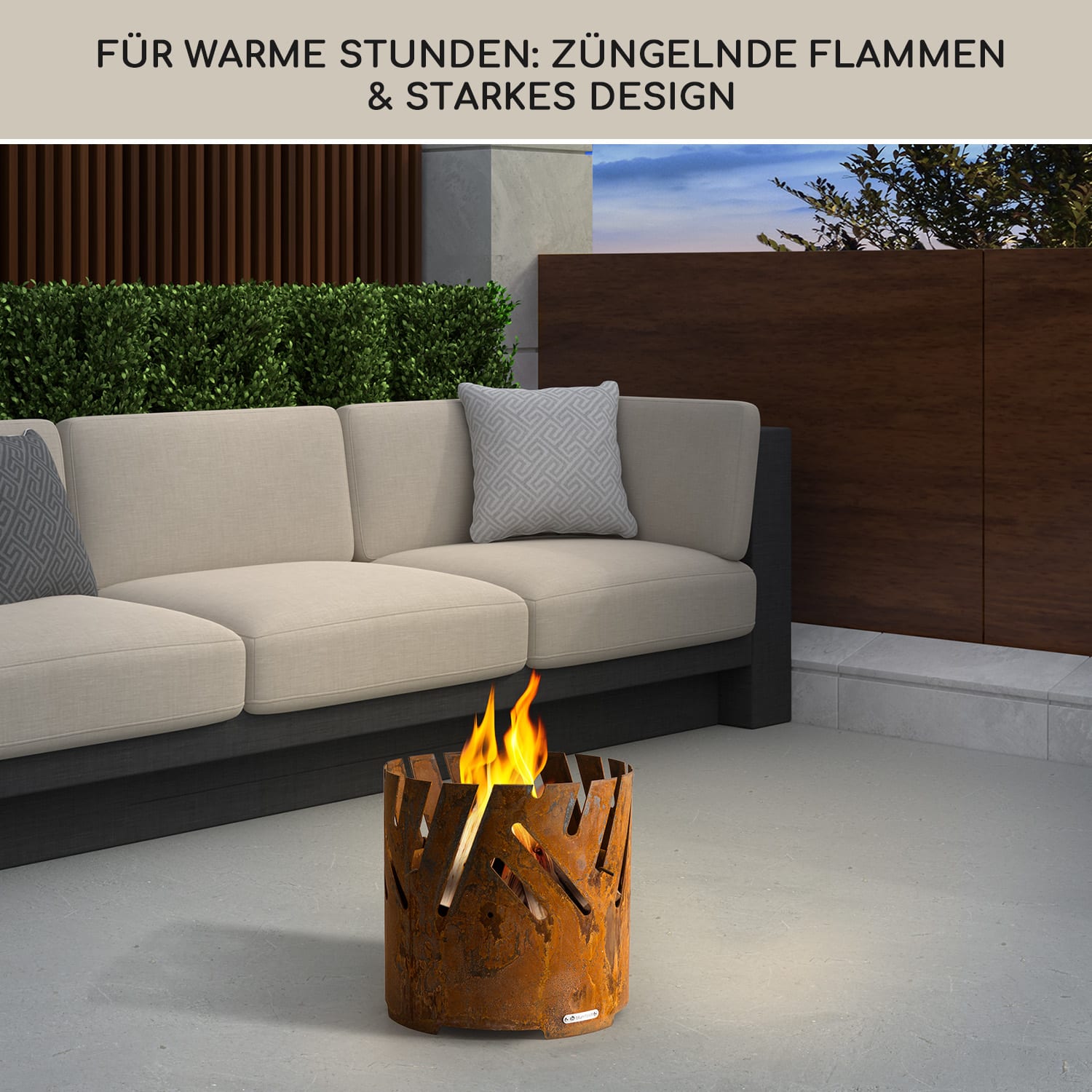 Crown 3-in-1 Feuerschale Ø 46 cm wasser- und frostfest Grillplatte Grillrost Bambusplatte Rost