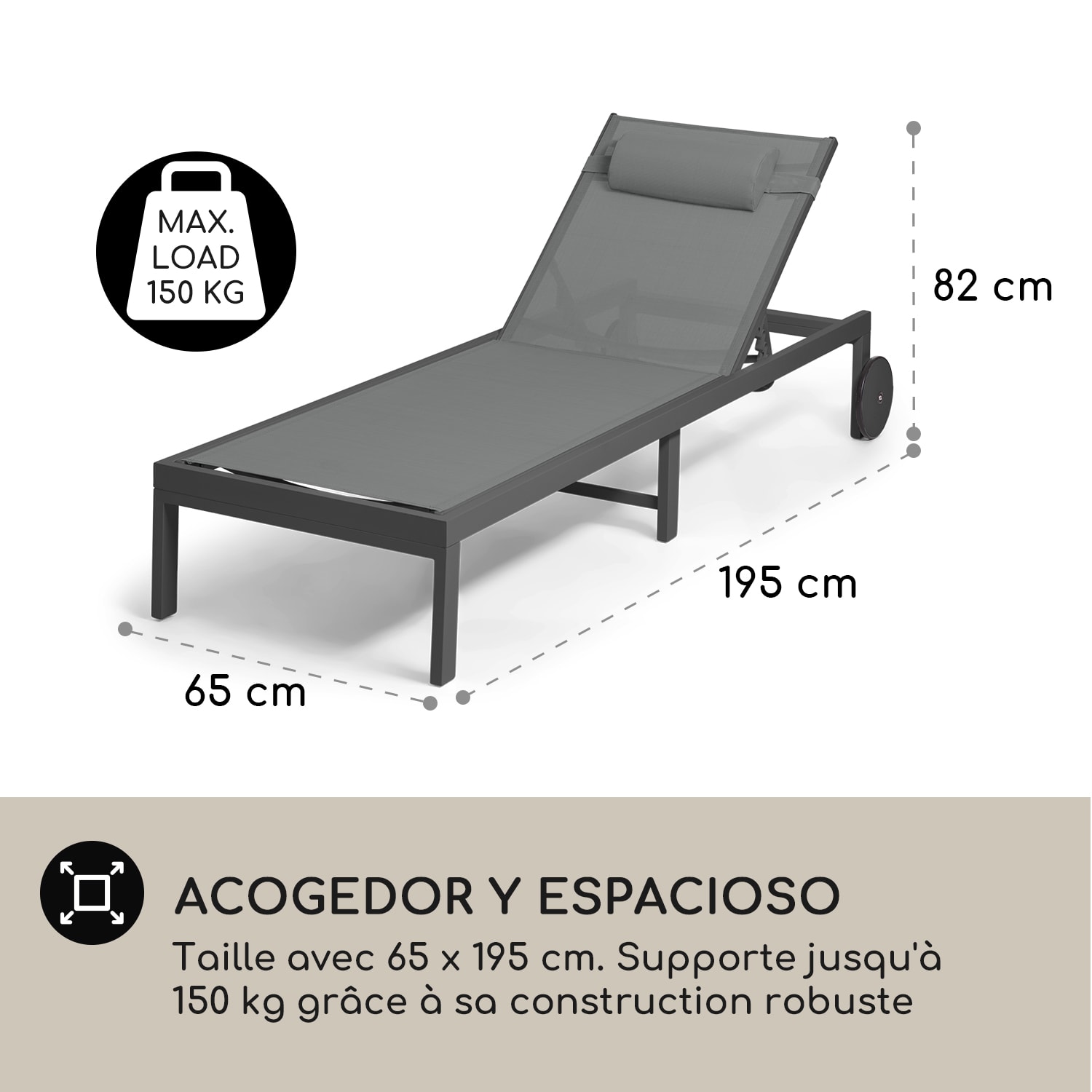 Tumbona Lucca Poliéster Aluminio 4 posiciones Antracita