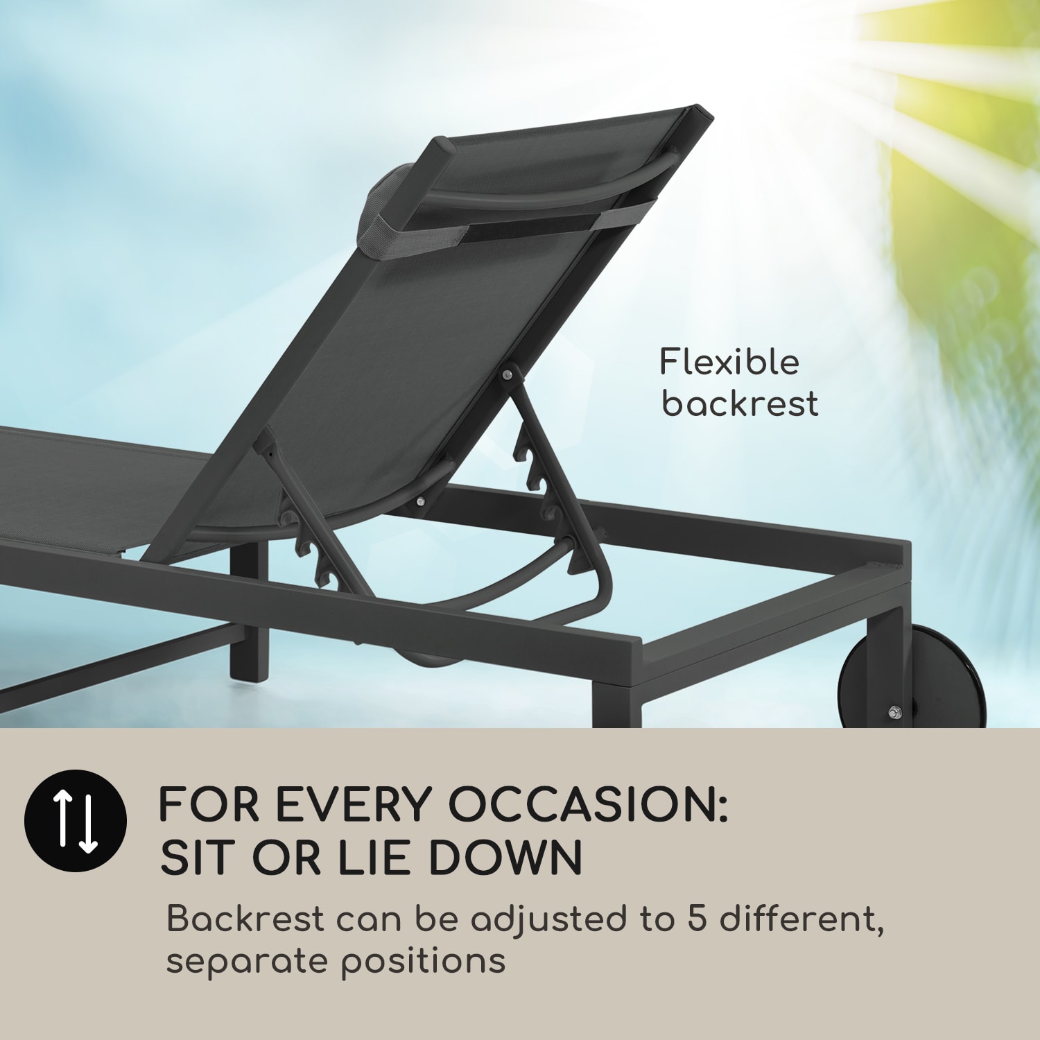 Lucca Lounger, leżak ogrodowy, leżanka, 4 pozycje, poliester, aluminium Antracyt