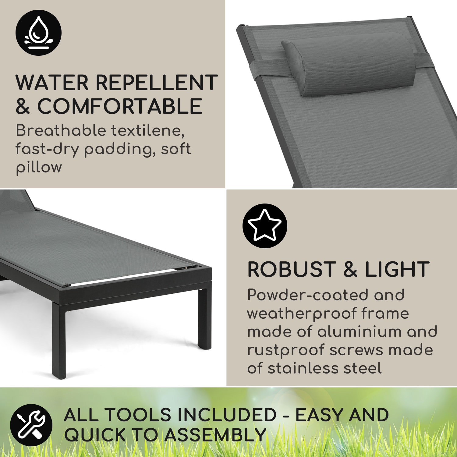 Lucca Lounger, leżak ogrodowy, leżanka, 4 pozycje, poliester, aluminium Antracyt