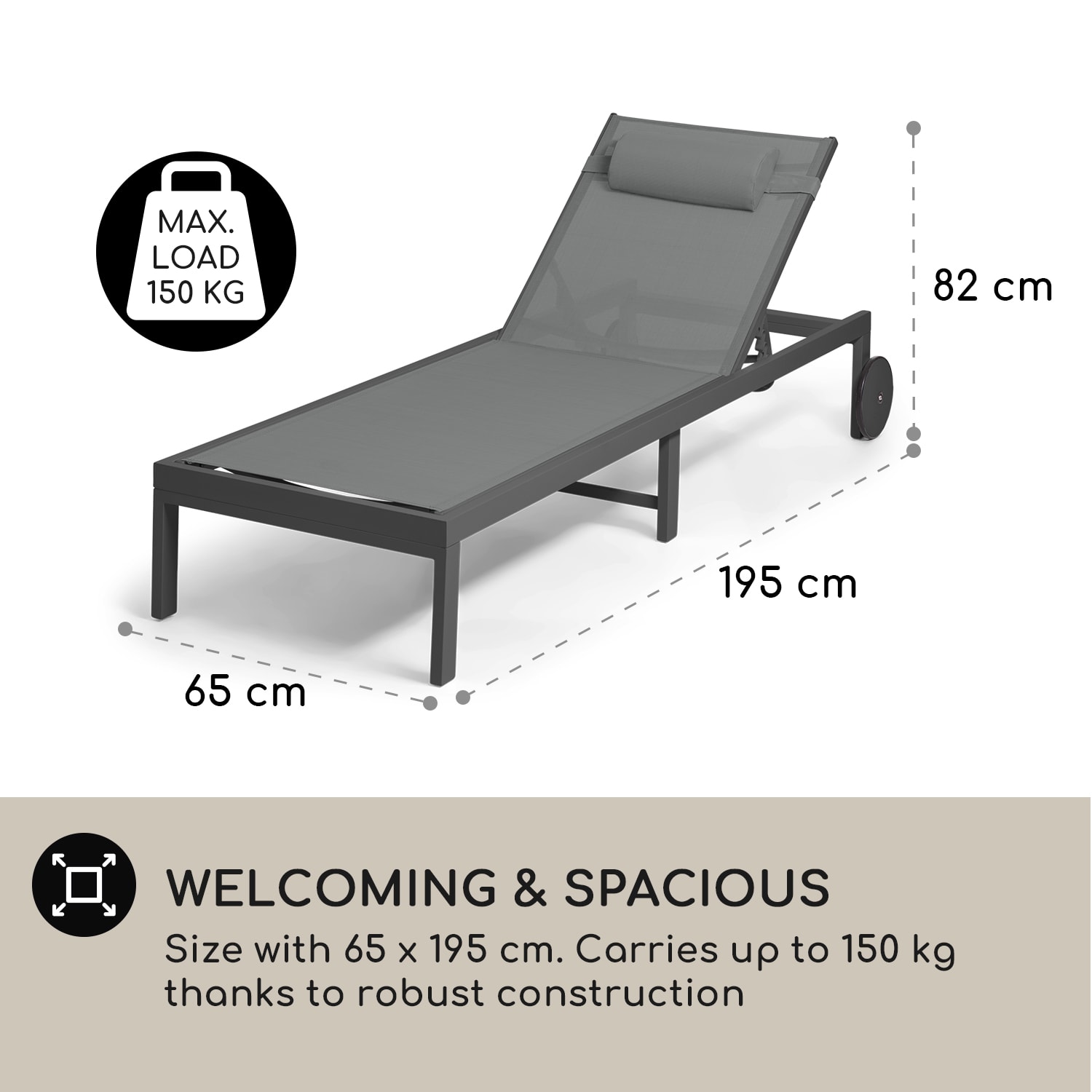 Lucca Lounger, leżak ogrodowy, leżanka, 4 pozycje, poliester, aluminium Antracyt