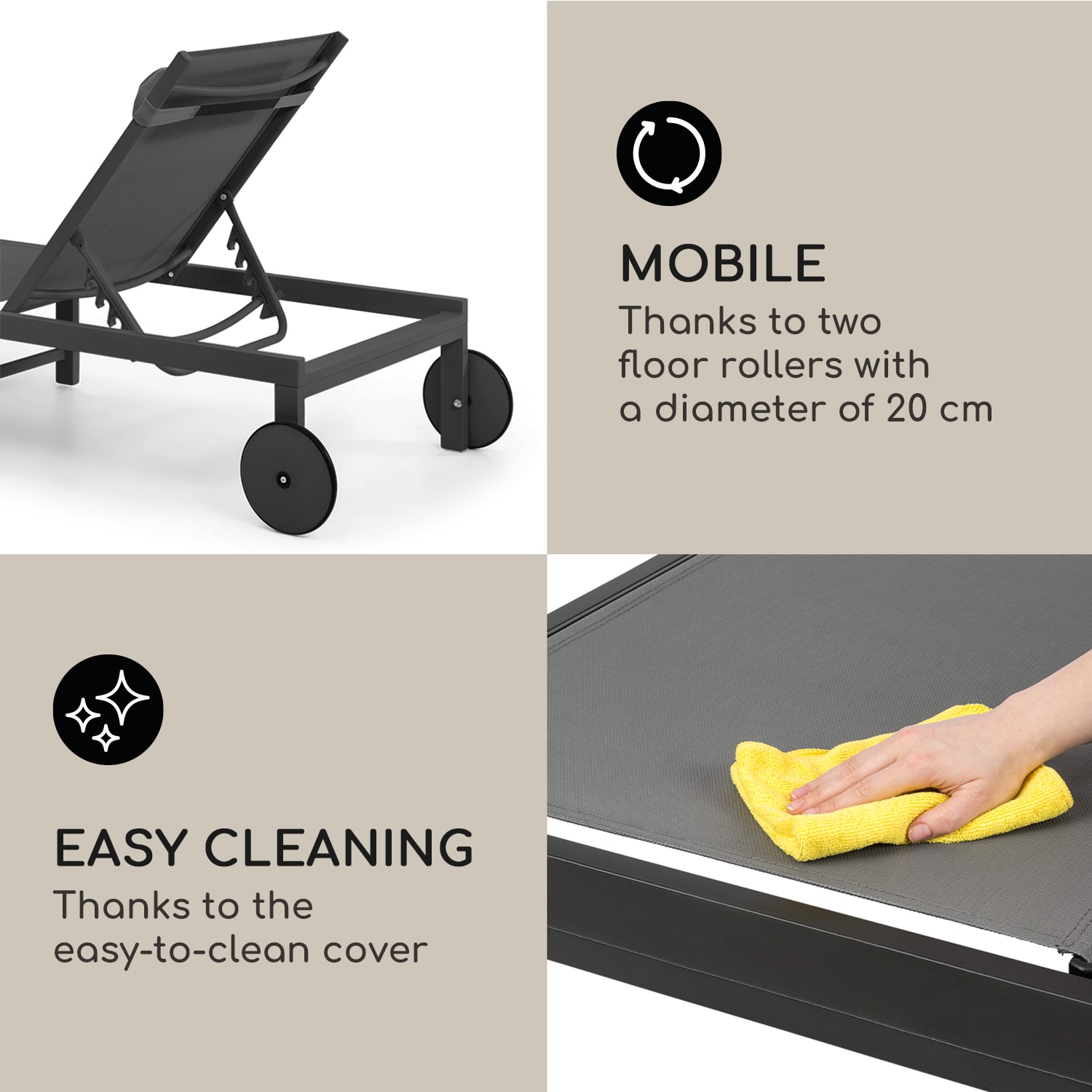 Lucca Lounger, leżak ogrodowy, leżanka, 4 pozycje, poliester, aluminium Antracyt