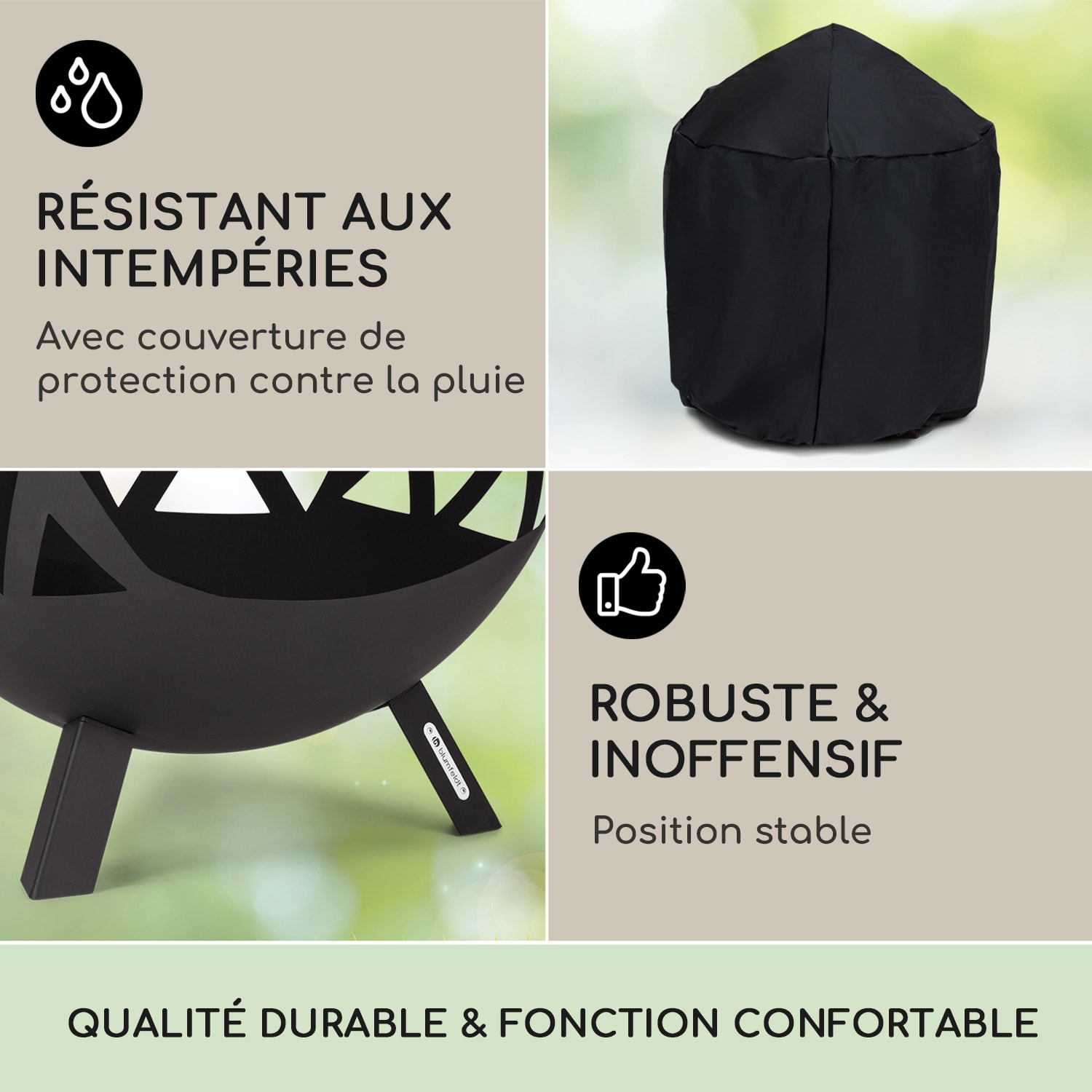 Colima brasero Ø 66 cm forme sphérique avec grille à charbon de bois et cendrier géométrique Noir