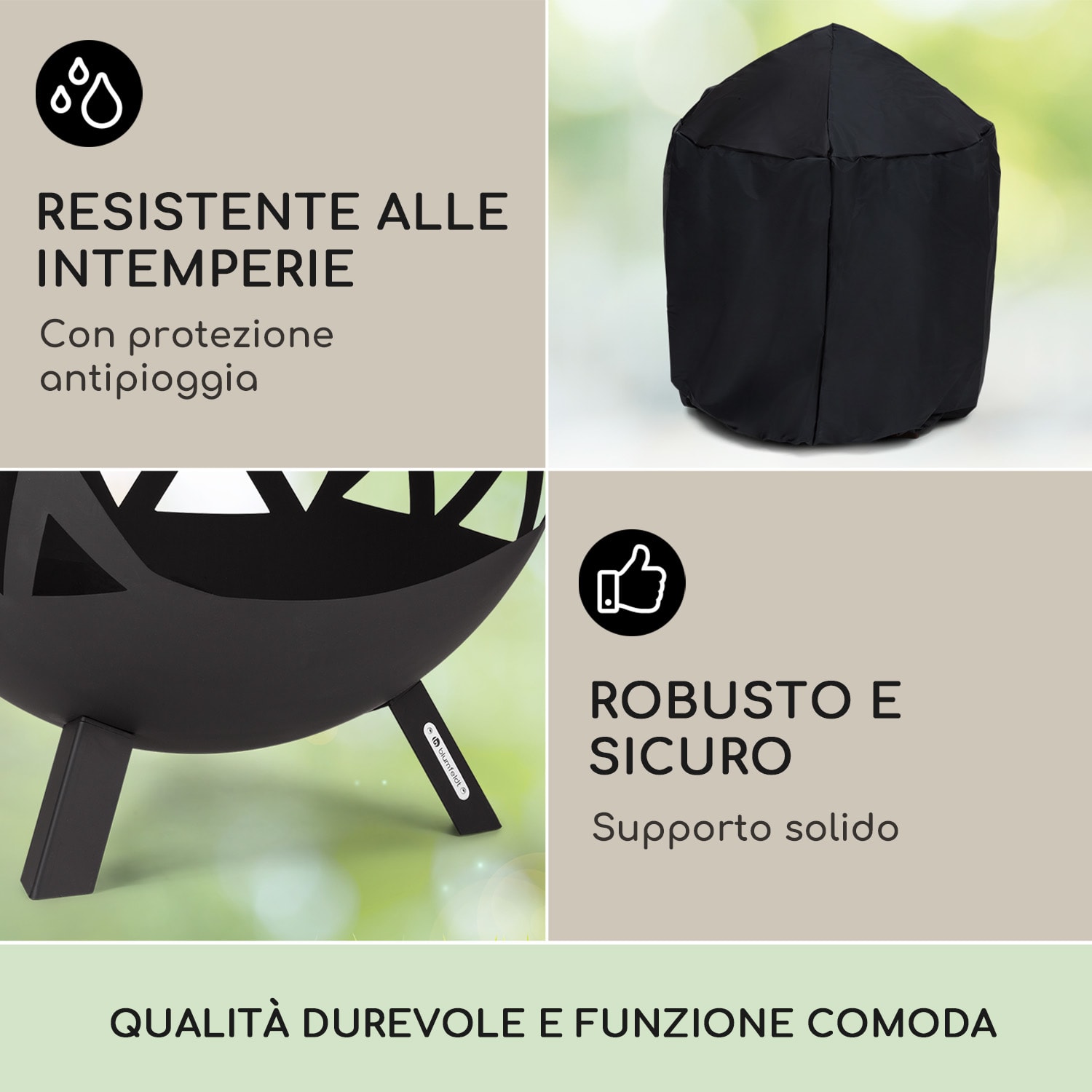 Colima braciere Ø 66 cm forma sferica con griglia per carbone e vaschetta per cenere geometrica Nero