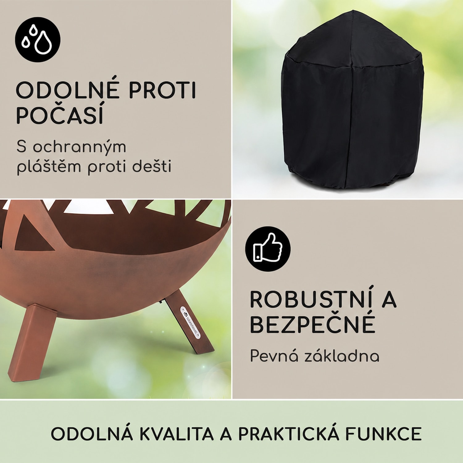 Colima, ohniště, Ø 66 cm, kulovité, rošt na dřevěné uhlí, popelník Rez