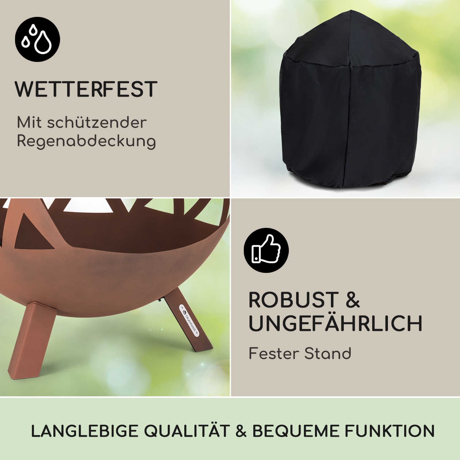 Colima Feuerschale Ø 66 cm Kugelform mit Holzkohlerost &  Ascheschale geometrisch Rost