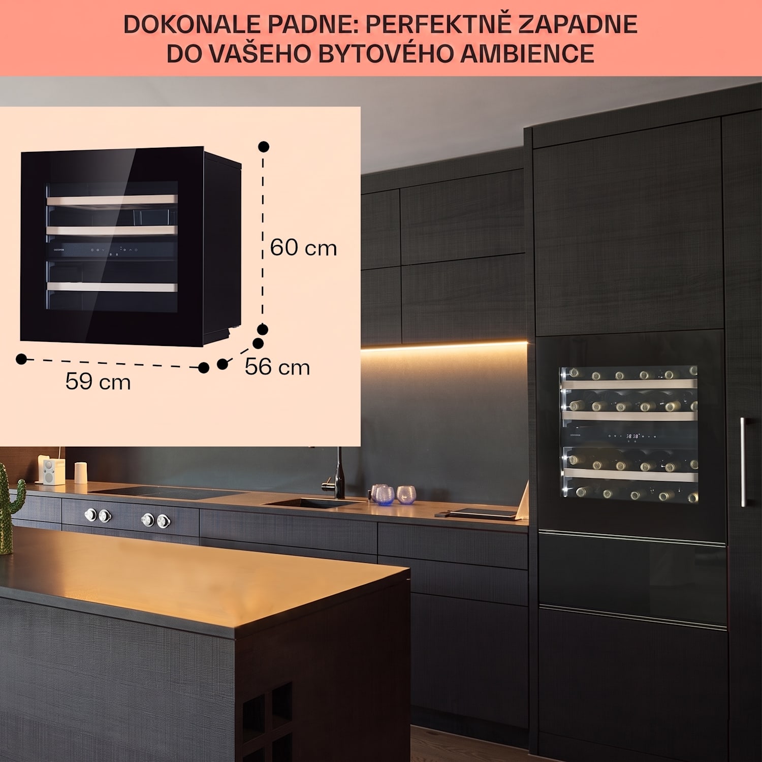 Rhône 25 Duo, vinotéka, 75 l/25 lahví, 2 zóny, kompresní chlazení 25 lahví | 2 chladicí zóny | Černá