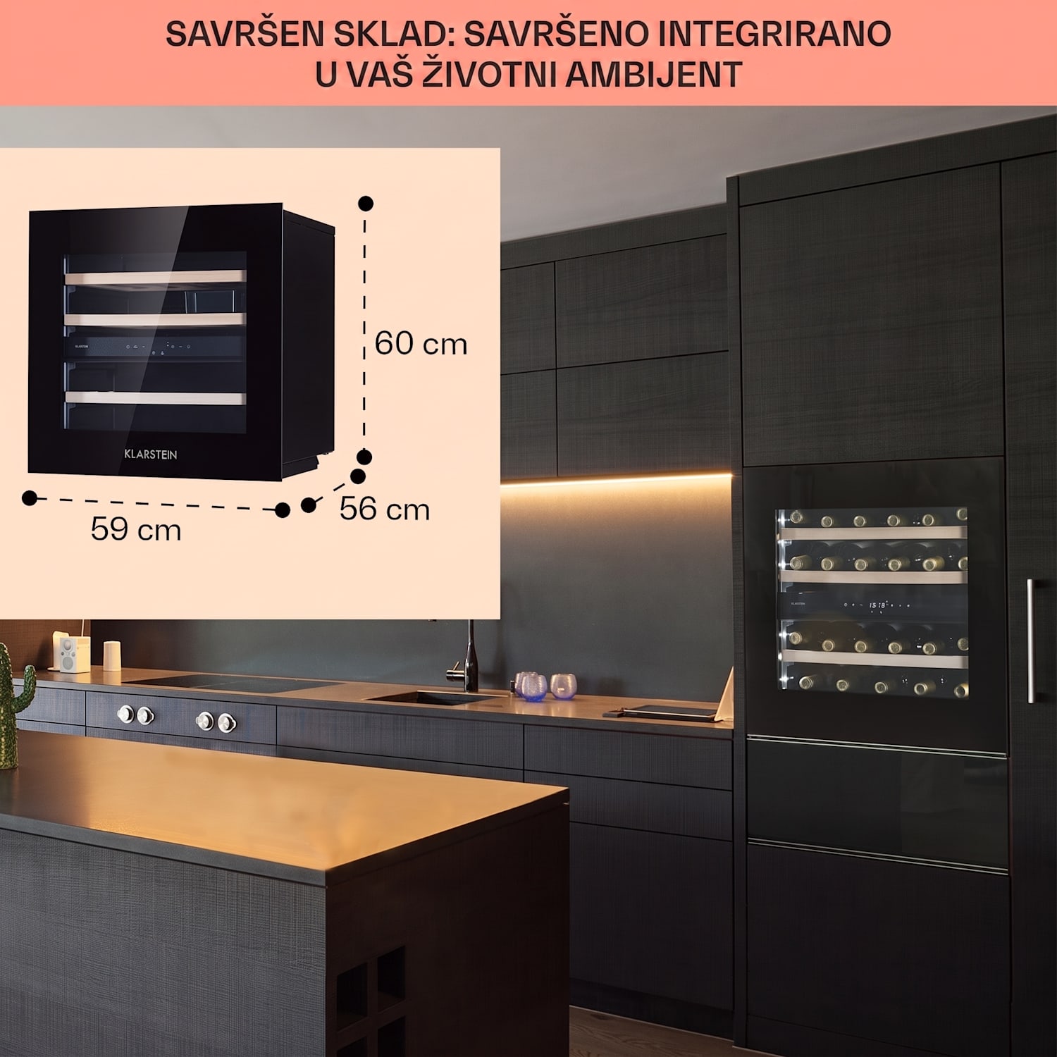 Rhône 25 Duo, hladnjak za vino, kompresijsko hlađenje, 2 zone, 75 litara / 25 boca 25 boca | 2 | Crna