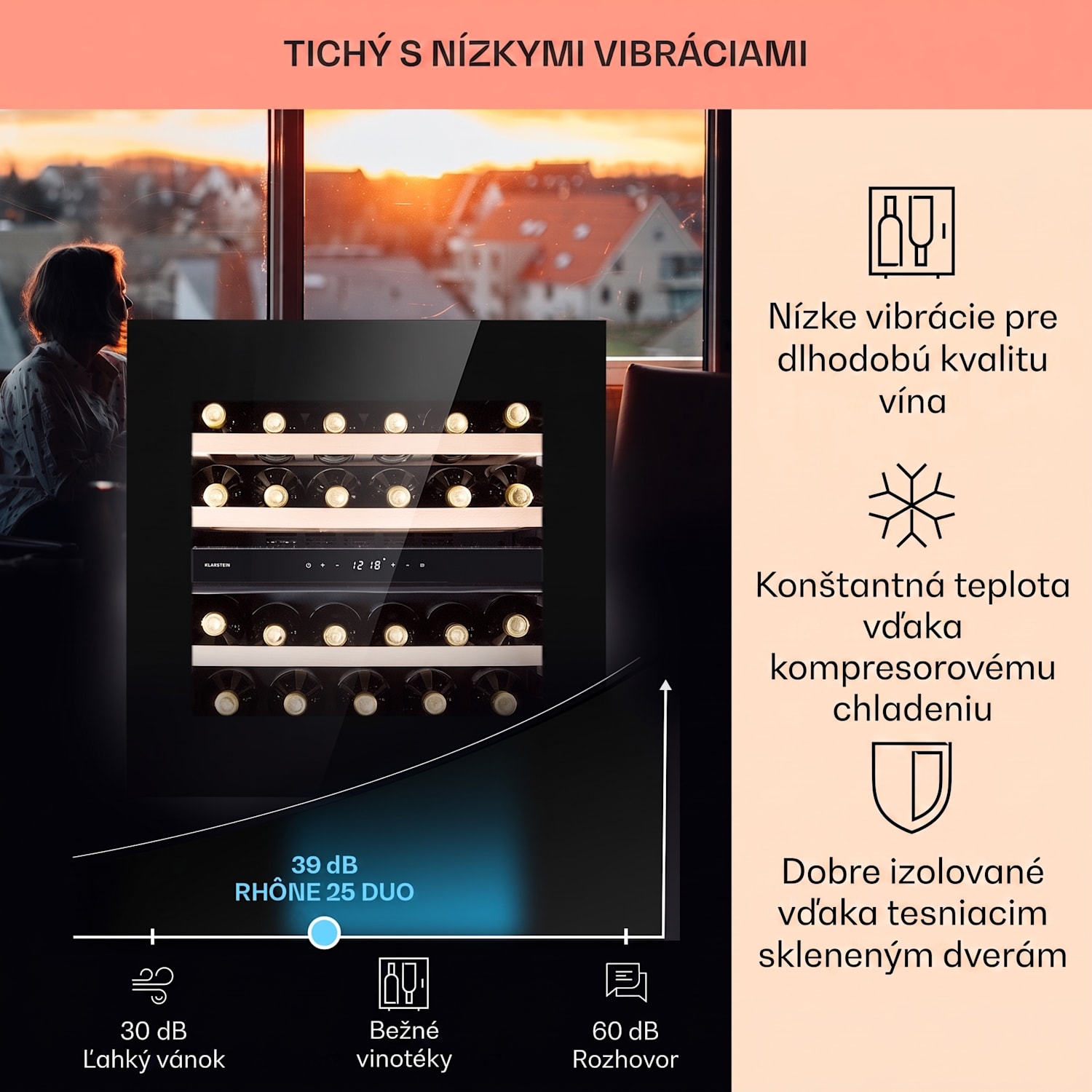 Rhône 25 Duo, vinotéka, 75 l, 25 fliaš, 2 zóny, kompresné chladenie 25 fliaš | 2 chladiace zóny | Čierna