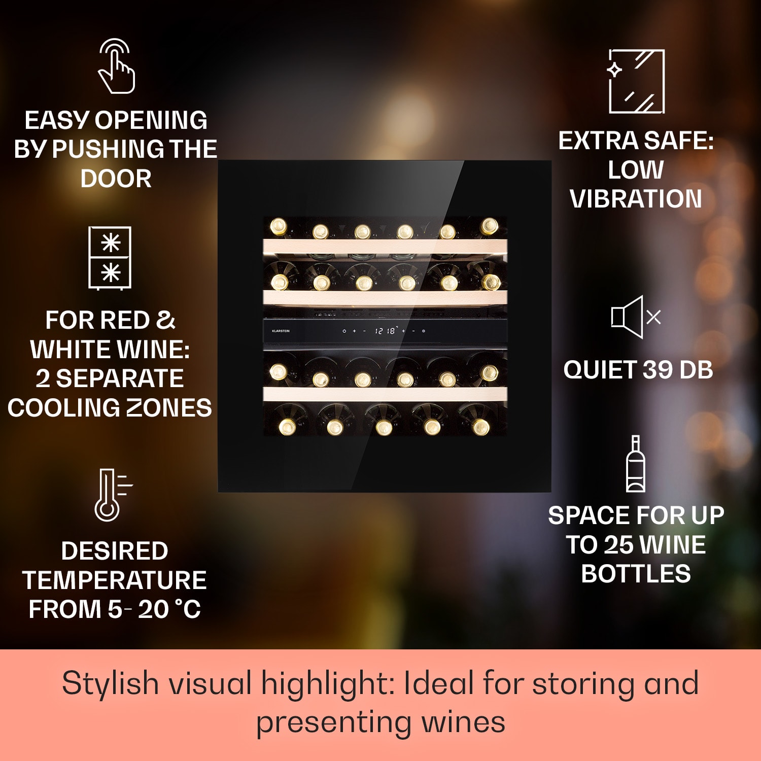 Rhône 25 Duo, hladilnik za vino, kompresijsko hlajenje, 2 coni, 75 litrov / 25 steklenic 25 steklenic | 2 | Črna