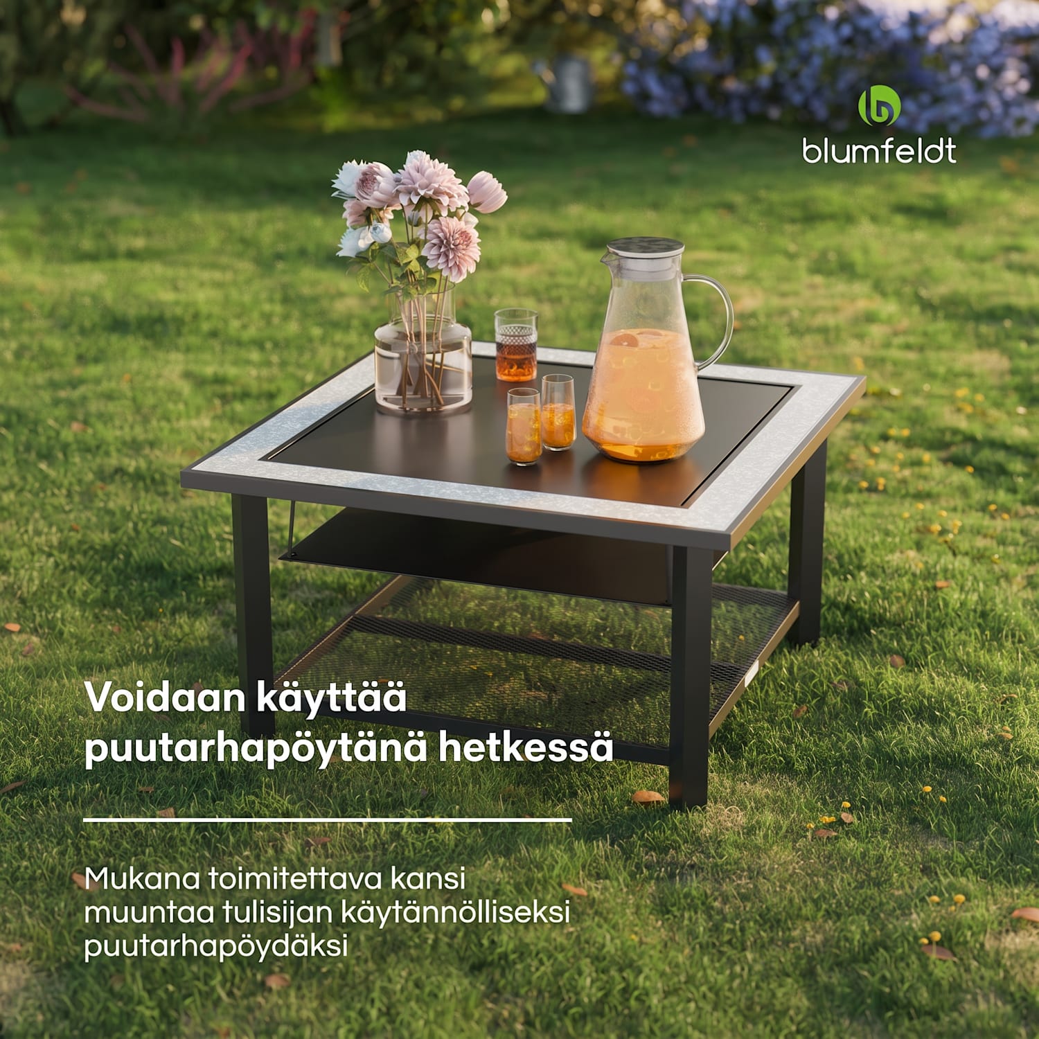 Merano Avanzato 3 in 1 -tulimalja grillitoiminnolla, käytettävissä pöytänä 87 x 87 cm Neliö | Harmaa Kivi