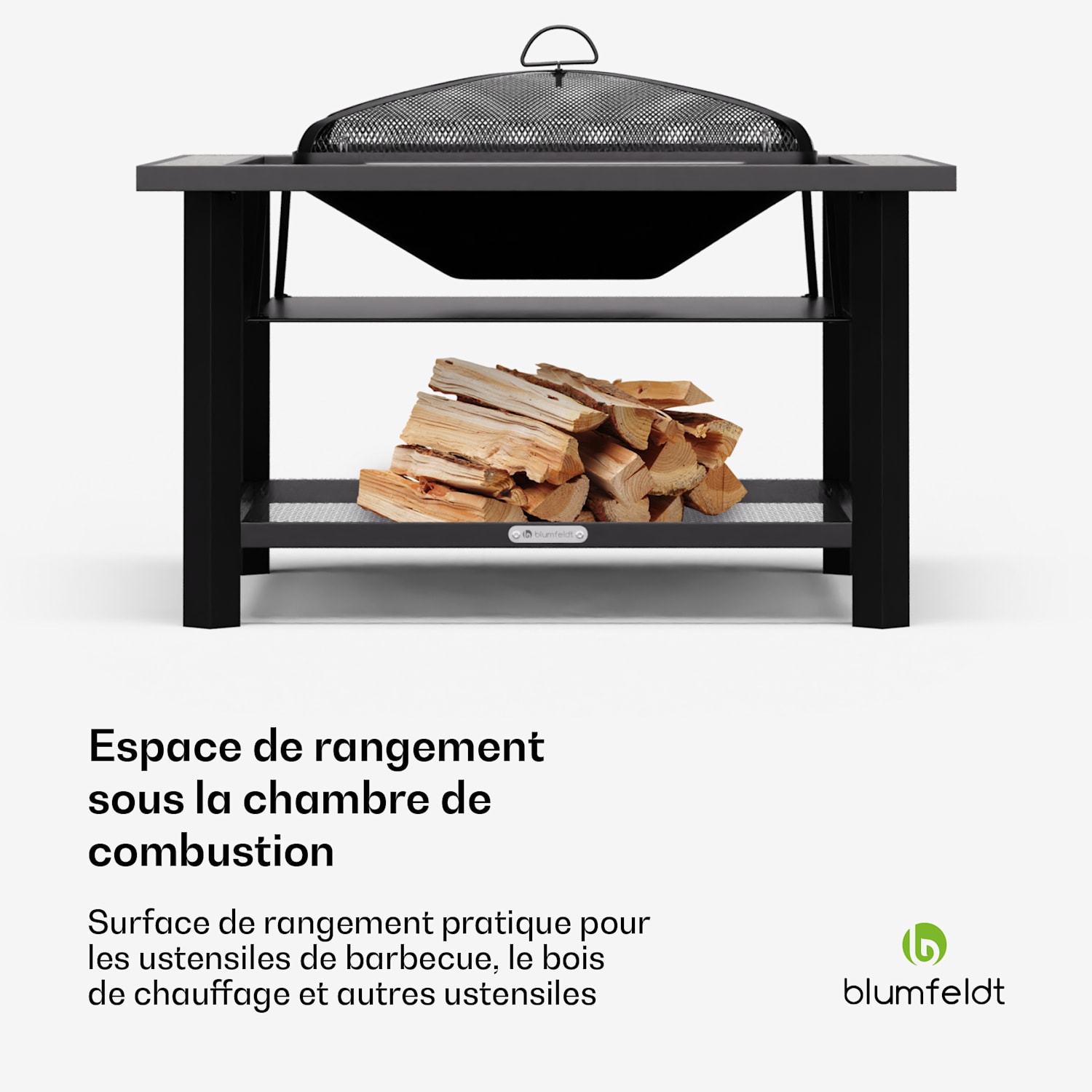 Merano Avanzato brasero 3 en 1 avec fonction barbecue utilisable comme table 87 x 87 cm Un carré | Pierre Grise