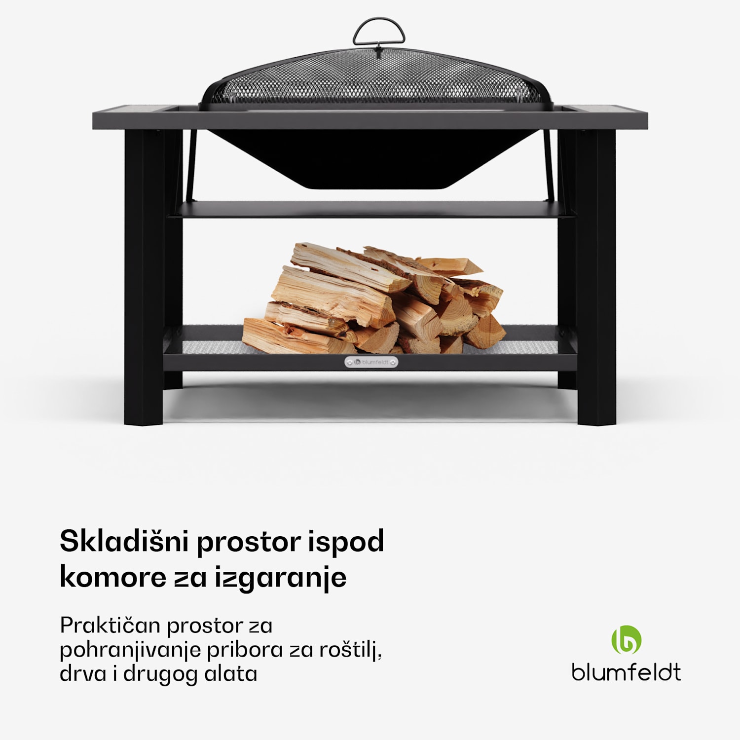 Merano Avanzato 3 u 1, ložište s funkcijom roštilja, može se koristiti kao stol, 87 x 87 cm Kvadrat | Smeđi kamen