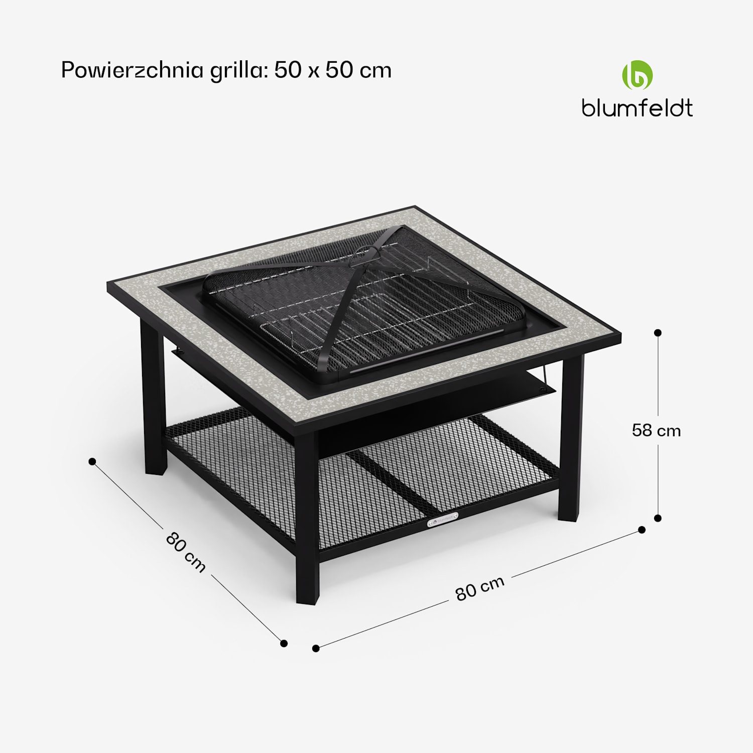 Merano Avanzato, misa paleniskowa 3 w 1, z funkcją grilla, może być używana jako stół, 87 x 87 cm Kwadrat | Szary Kamień