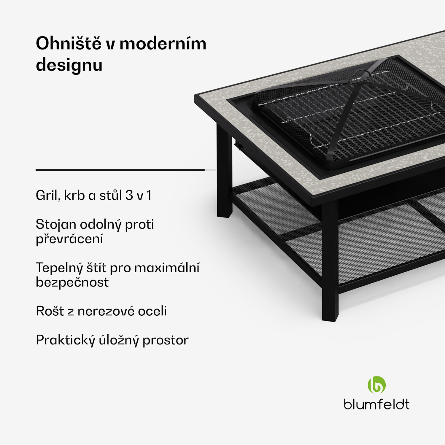 Merano Avanzato L, 3 v 1 ohniště s funkcí grilu, lze použít jako stůl 