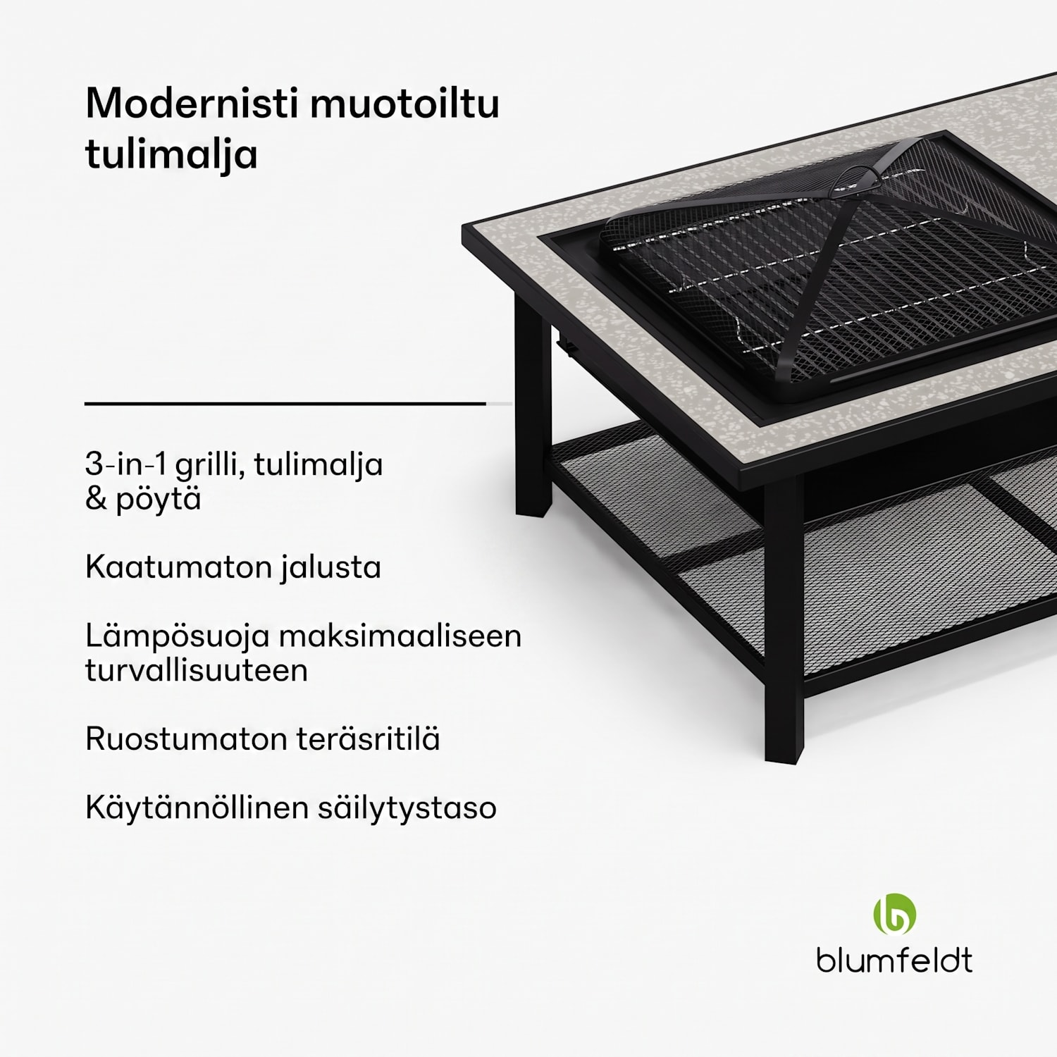 Merano Avanzato L 3 in 1 -tulimalja grillitoiminnolla, käytettävissä pöytänä 122 x 87 cm Suorakulmio | Harmaa Kivi