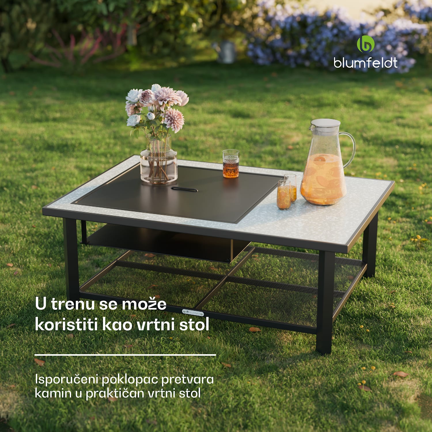 Merano Avanzato L, 3 u 1 ložište s funkcijom roštilja, može se koristiti kao stol, 122 x 87 cm Pravokutnik | Smeđi kamen