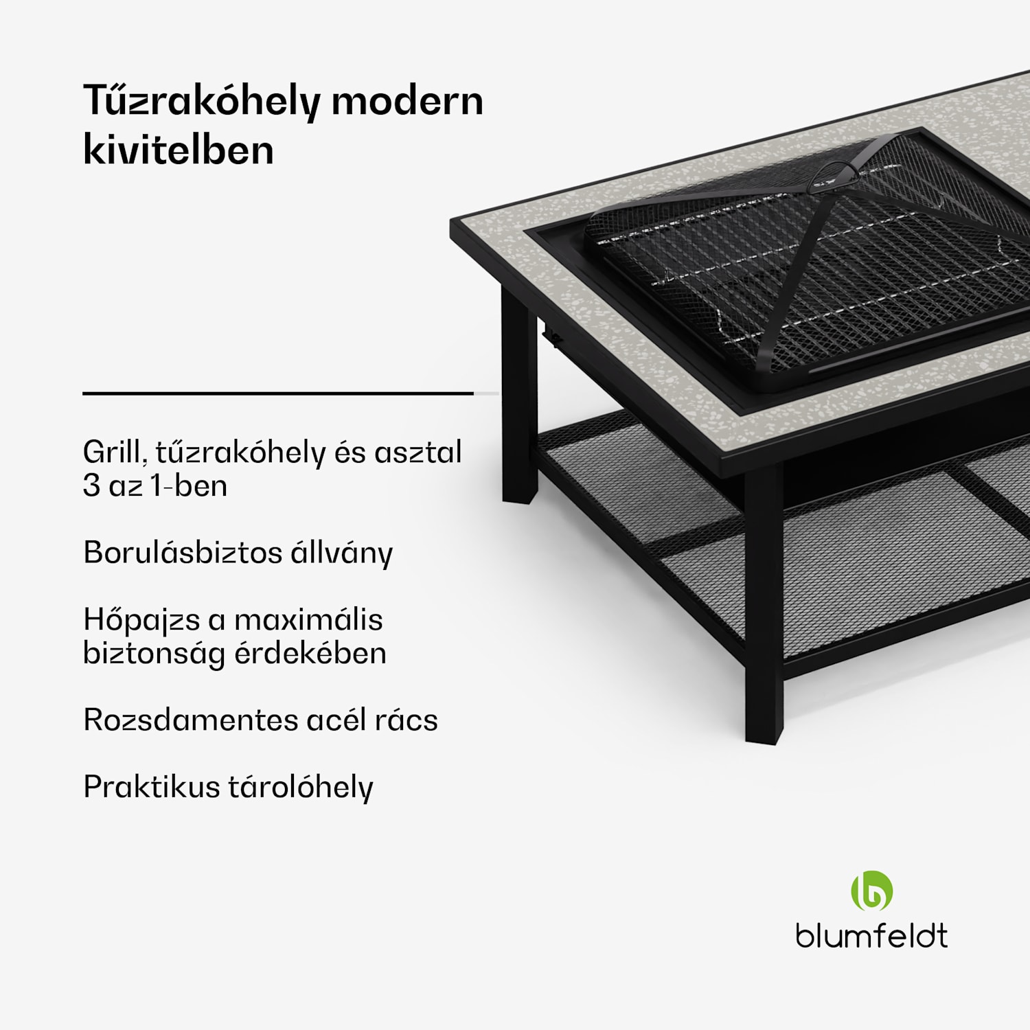 Merano Avanzato L, 3 az 1-ben tűzrakóhely grill funkcióval, használható asztalként, 122 x 87 cm Egy téglalap | Szürke kő