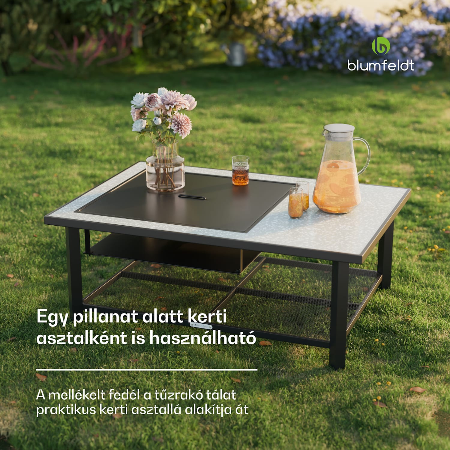 Merano Avanzato L, 3 az 1-ben tűzrakóhely grill funkcióval, használható asztalként, 122 x 87 cm Egy téglalap | Szürke kő