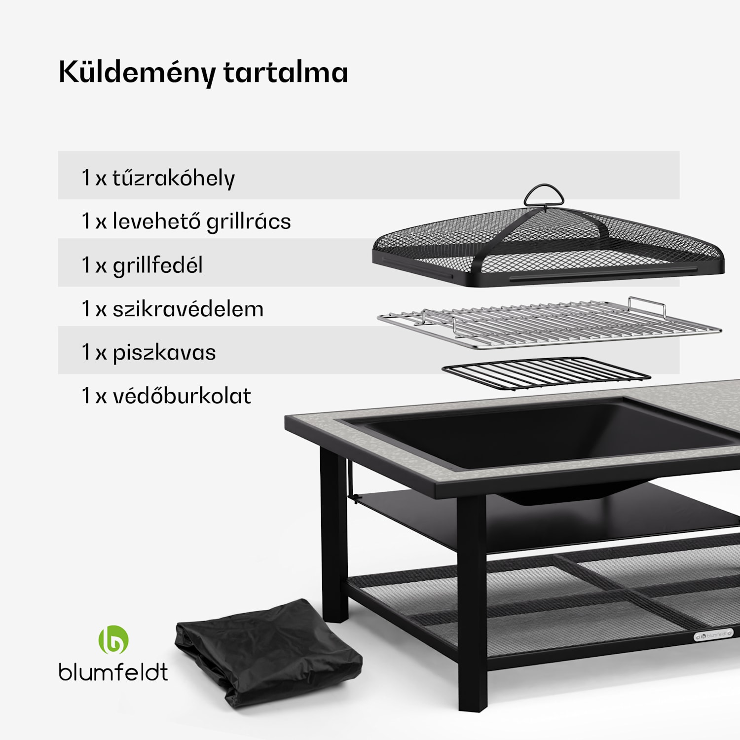 Merano Avanzato L, 3 az 1-ben tűzrakóhely grill funkcióval, használható asztalként, 122 x 87 cm Egy téglalap | Szürke kő