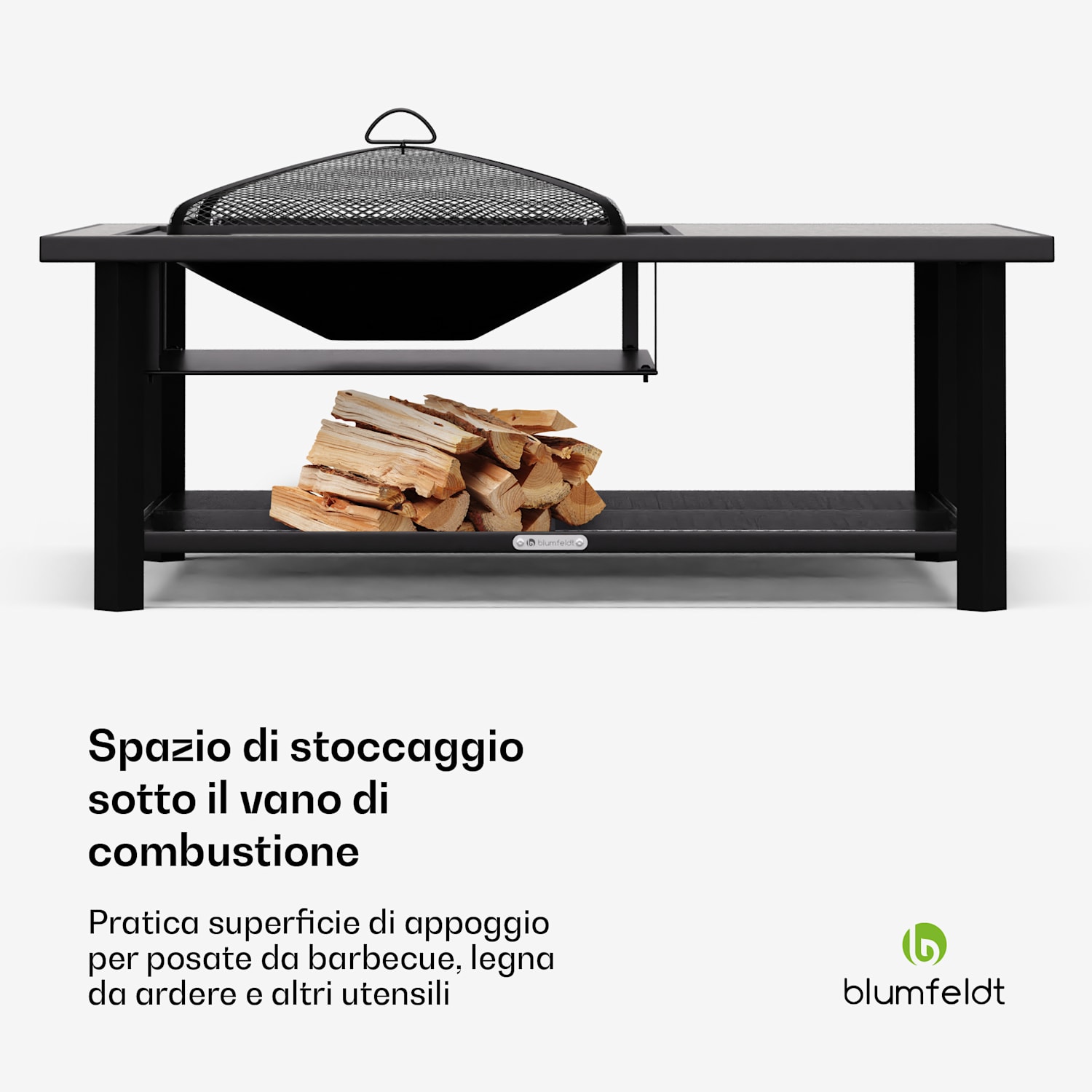 Merano Avanzato L - Braciere 3 in 1 con funzione grill, utilizzabile come tavolo, 122 x 87 cm 