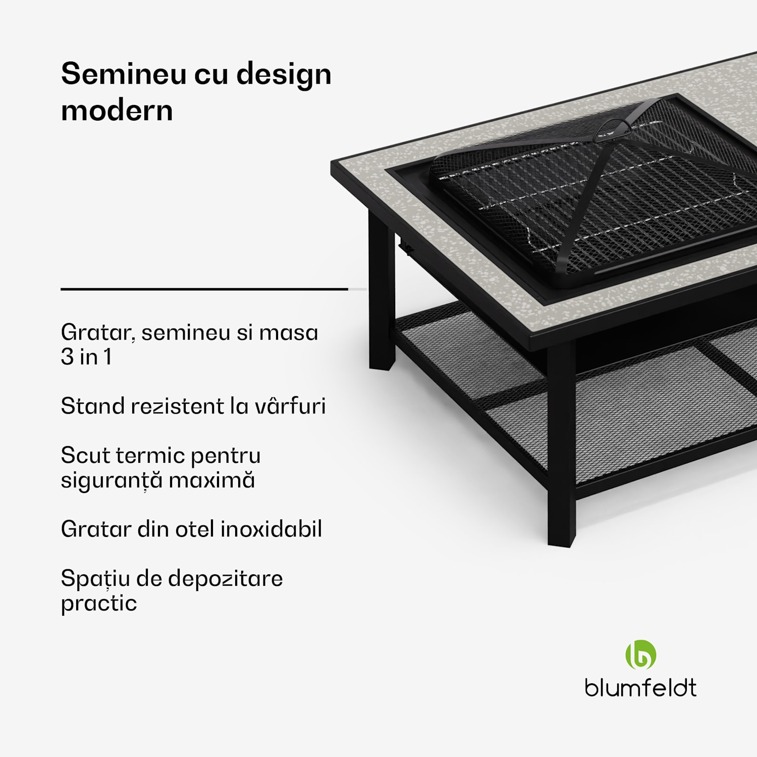 Merano Avanzato L șemineu 3 în 1 cu funcție grill, poate fi folosit ca masă 122 x 87 cm Un dreptunghi | Piatră gri